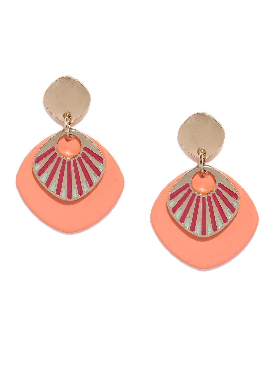 

Accessorize Coral & Gold-Toned Contemporary Drop Earrings