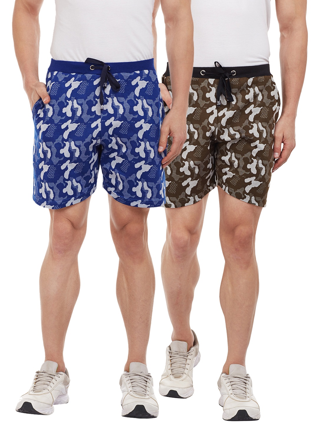 

VIMAL JONNEY Men Pack of 2 Camouflage Print Regular Fit Regular Shorts, Olive