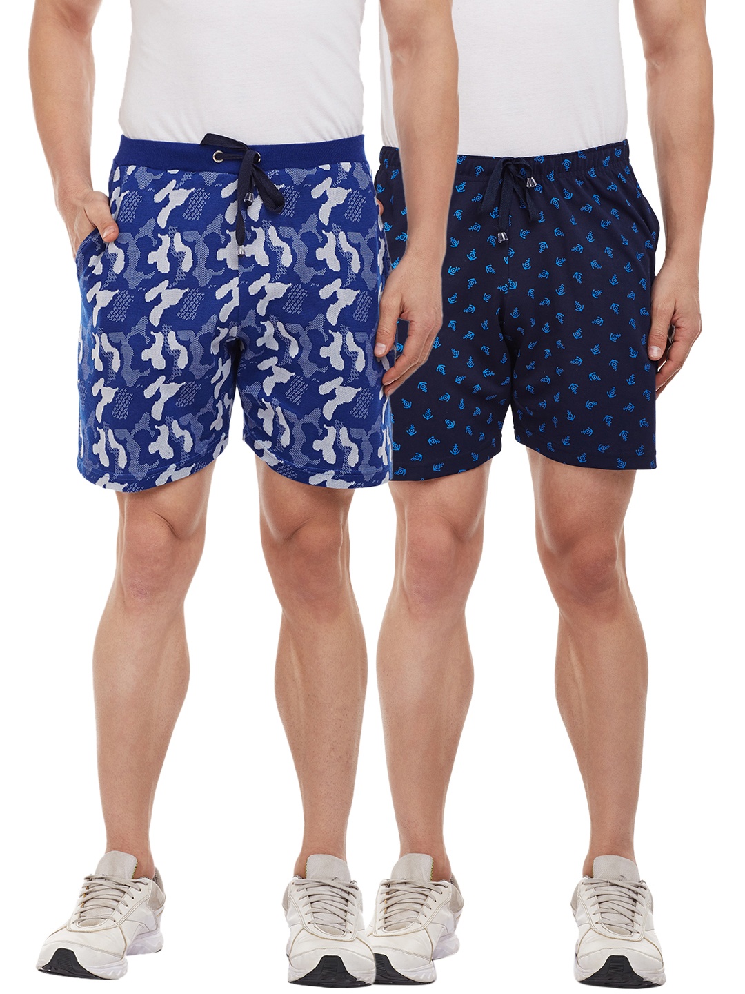 

VIMAL JONNEY Men Pack of 2 Printed Regular Fit Regular Shorts, Navy blue
