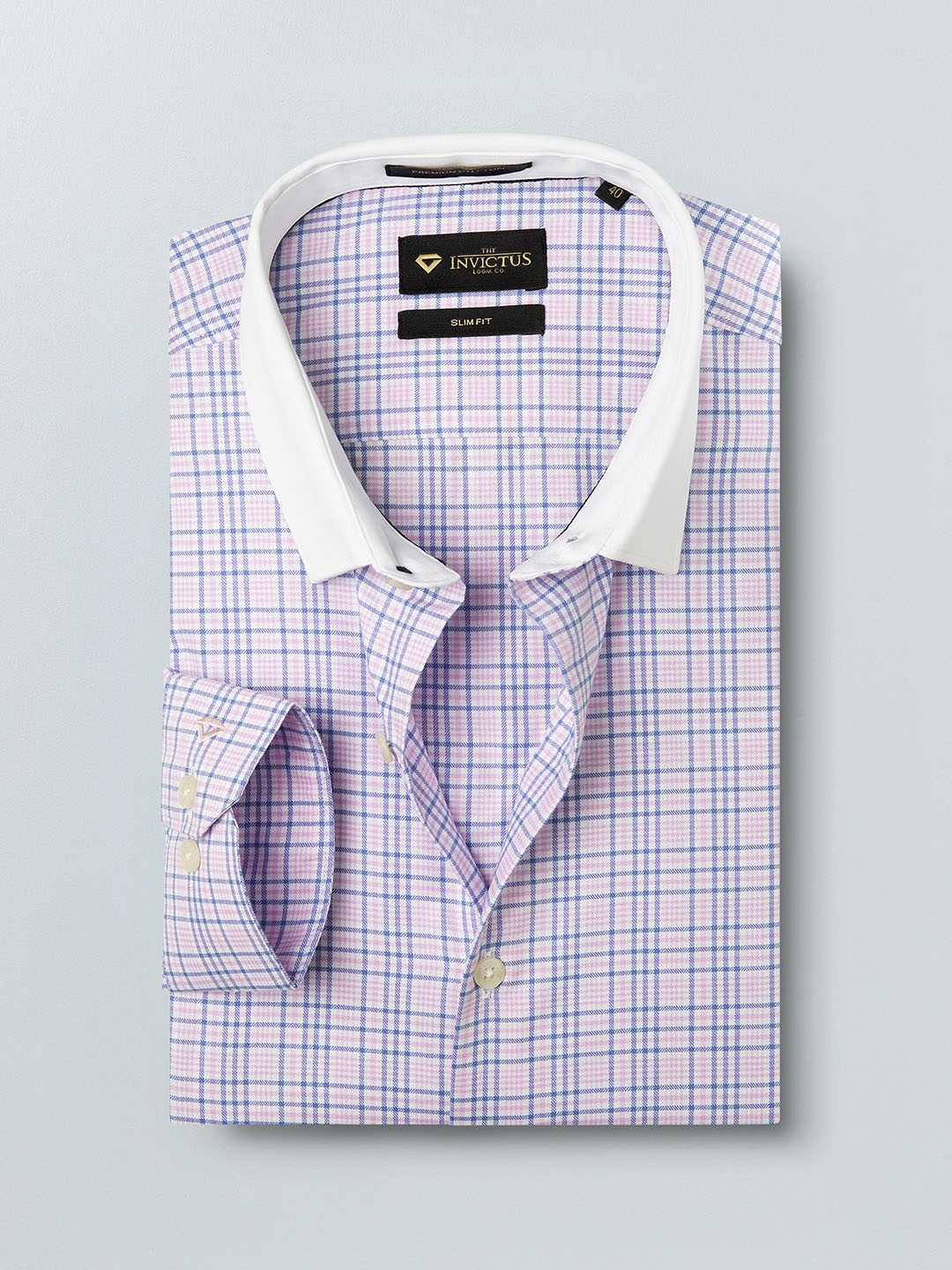 

INVICTUS Men Pink & Blue Slim Fit Checked Formal Shirt
