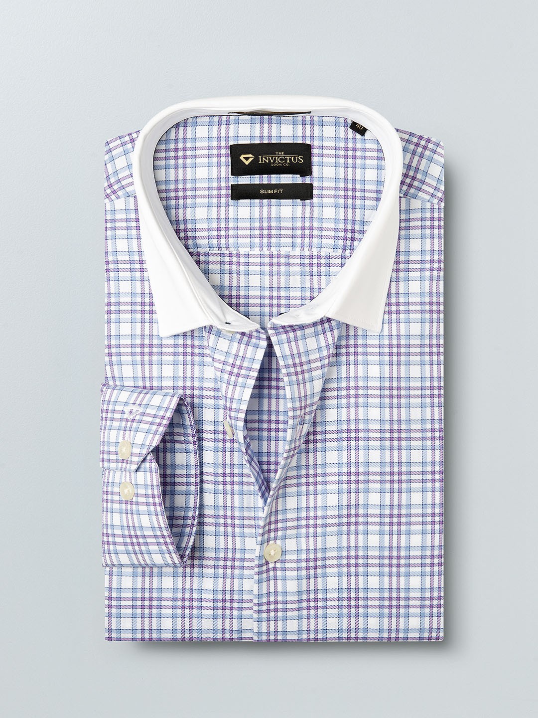 

INVICTUS Men Blue & Purple Slim Fit Checked Formal Shirt
