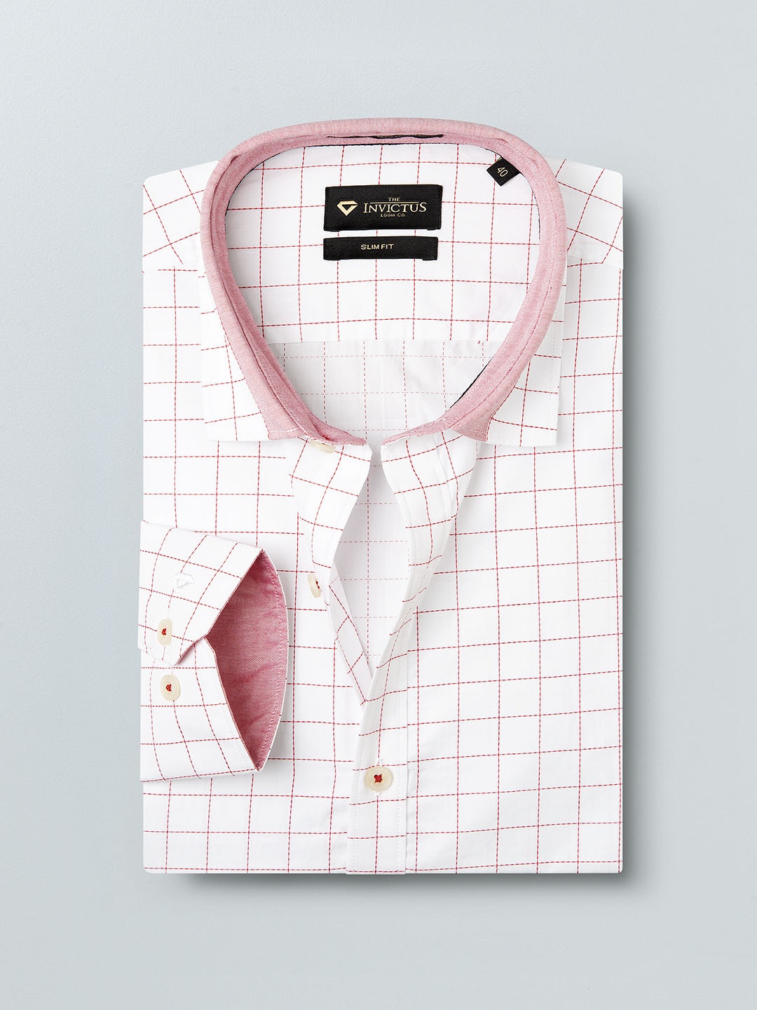 

INVICTUS Men Off-White & Red Slim Fit Checked Semiformal Shirt