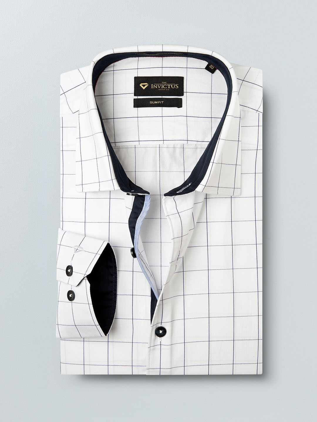 

INVICTUS Men White & Purple Slim Fit Checked Semiformal Shirt