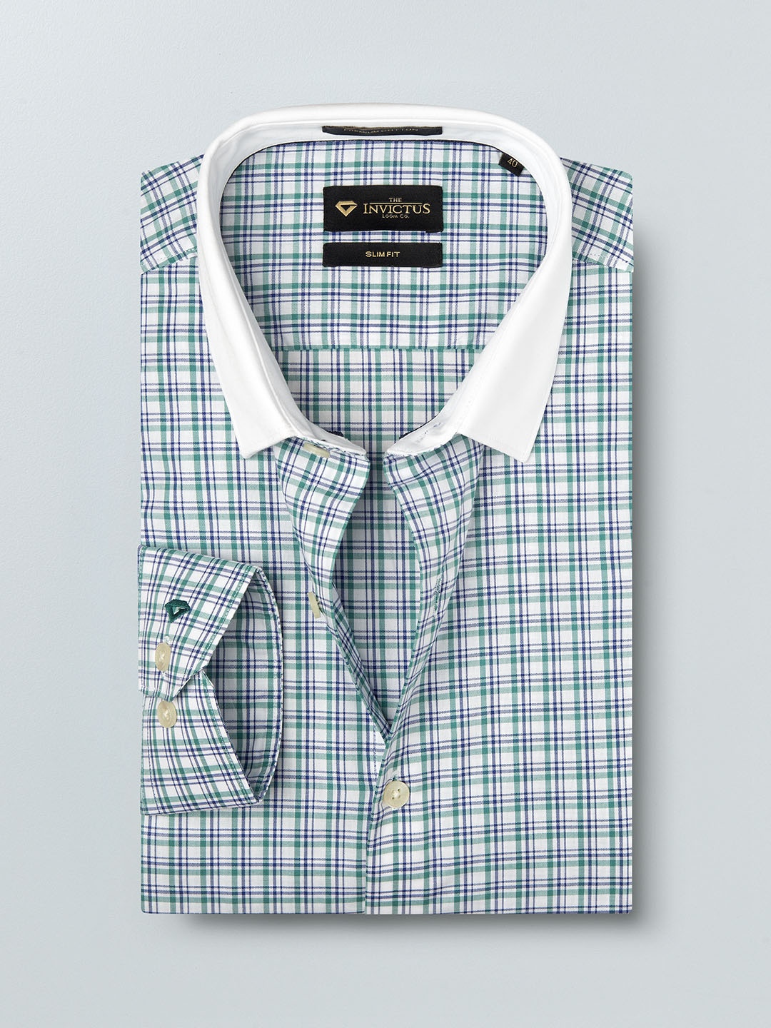 

INVICTUS Men Green & White Slim Fit Checked Semiformal Shirt