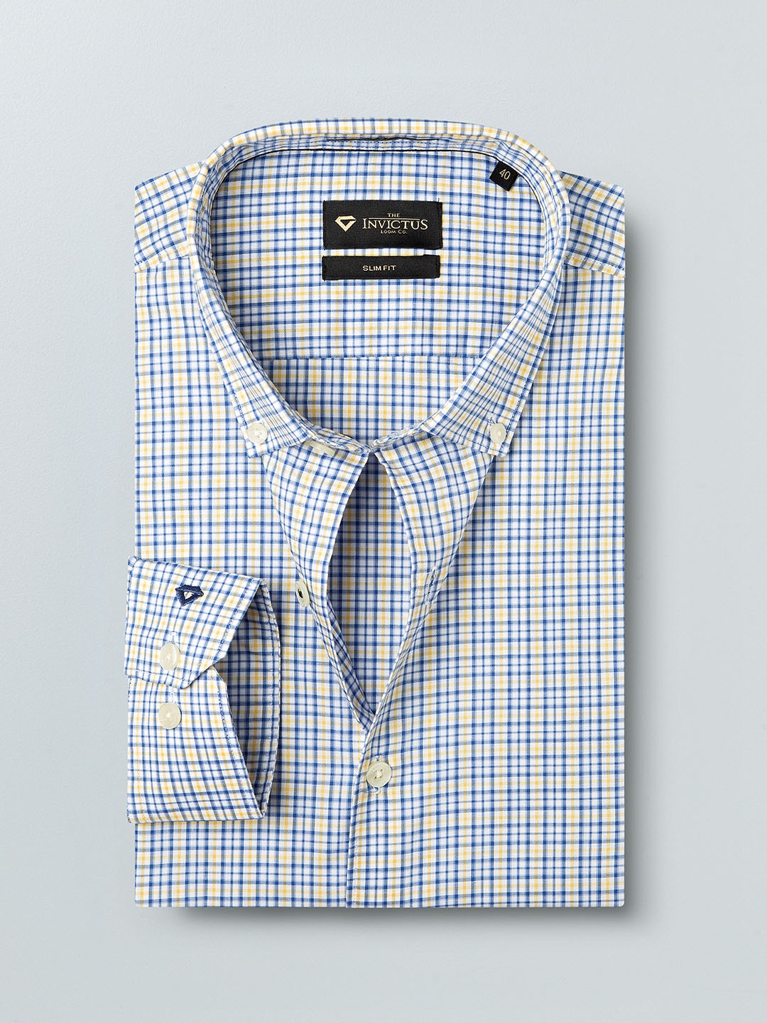 

INVICTUS Men Blue & Yellow Slim Fit Checked Smart Casual Shirt
