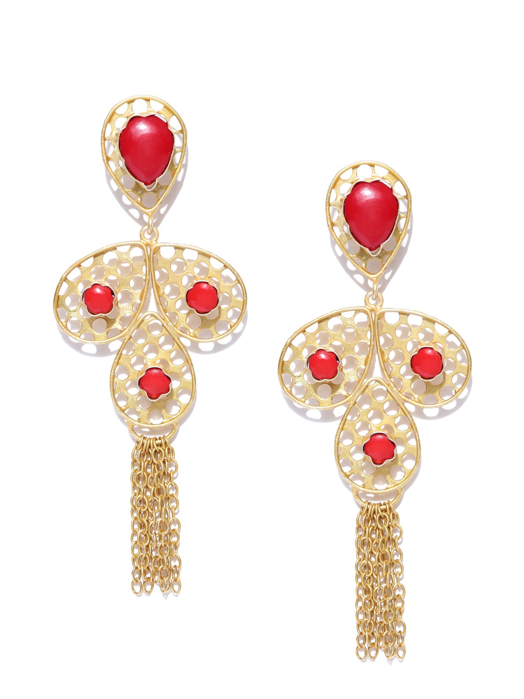 

PANASH Gold-Toned Gold Plated & Red Contemporary Drop Earrings