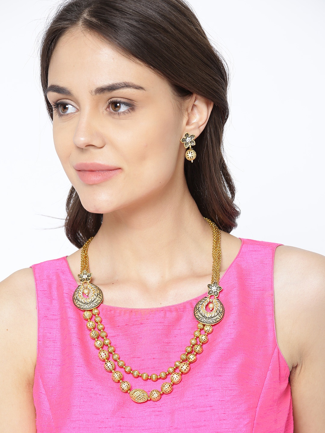

PANASH Gold-Toned Stone-Studded Multi-Stranded Jewellery Set