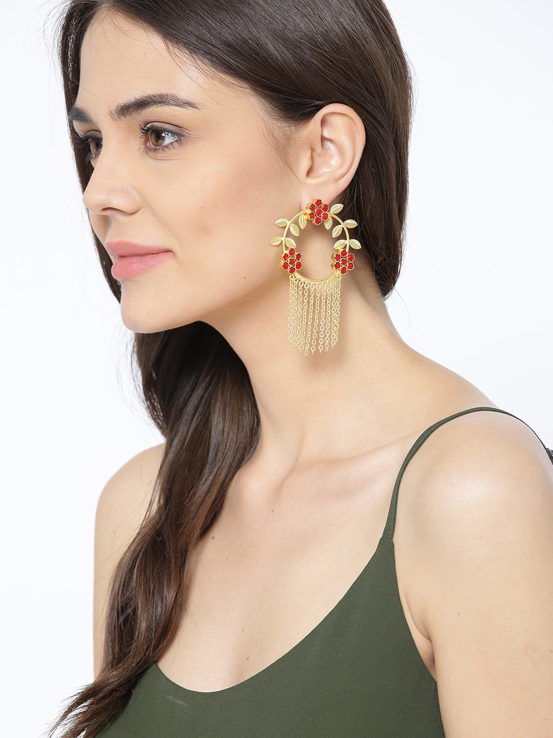 

PANASH Gold-Toned Gold Plated & Red Circular Drop Earrings
