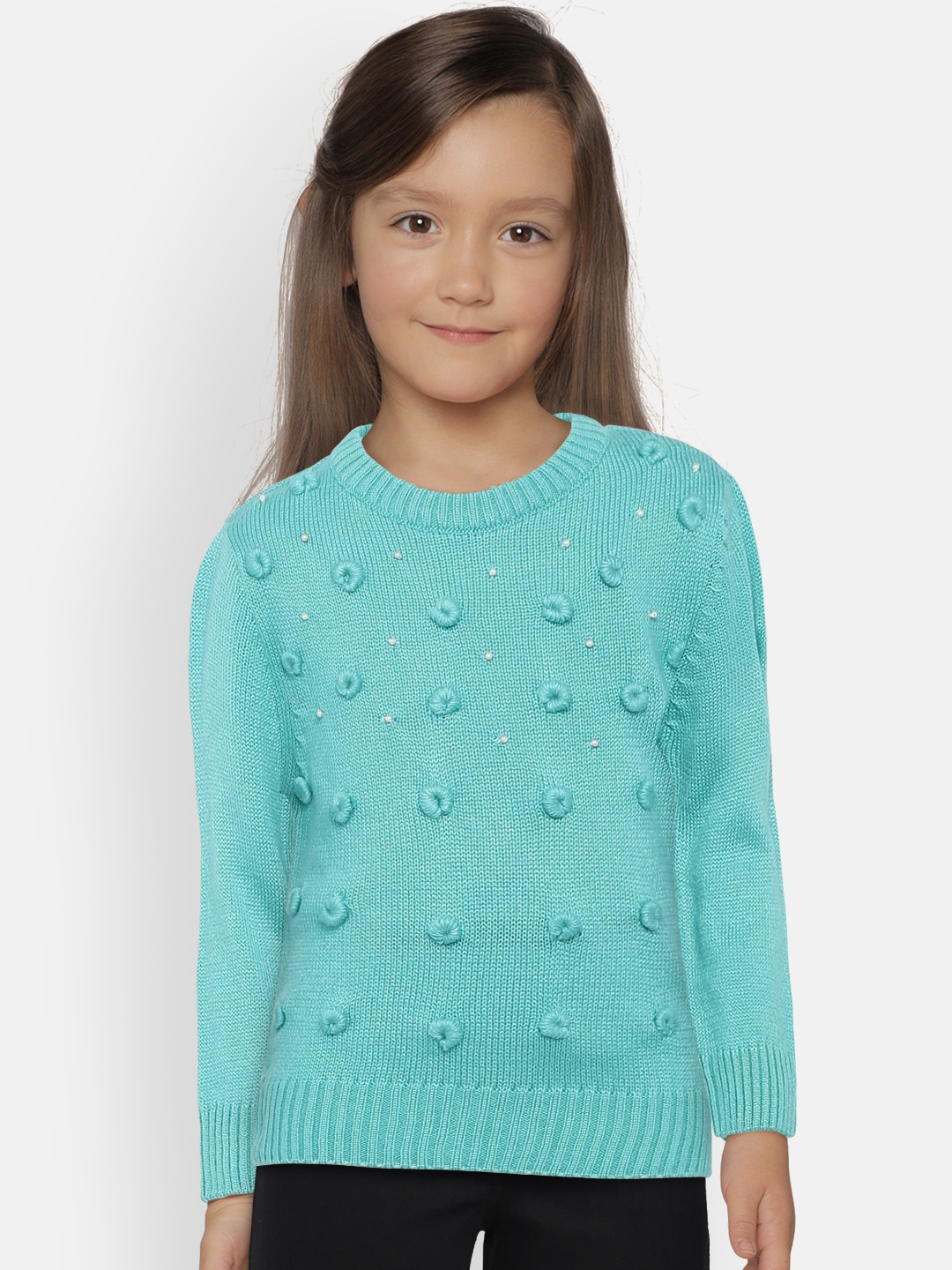 

YK Girls Sea Green Self Design Pullover