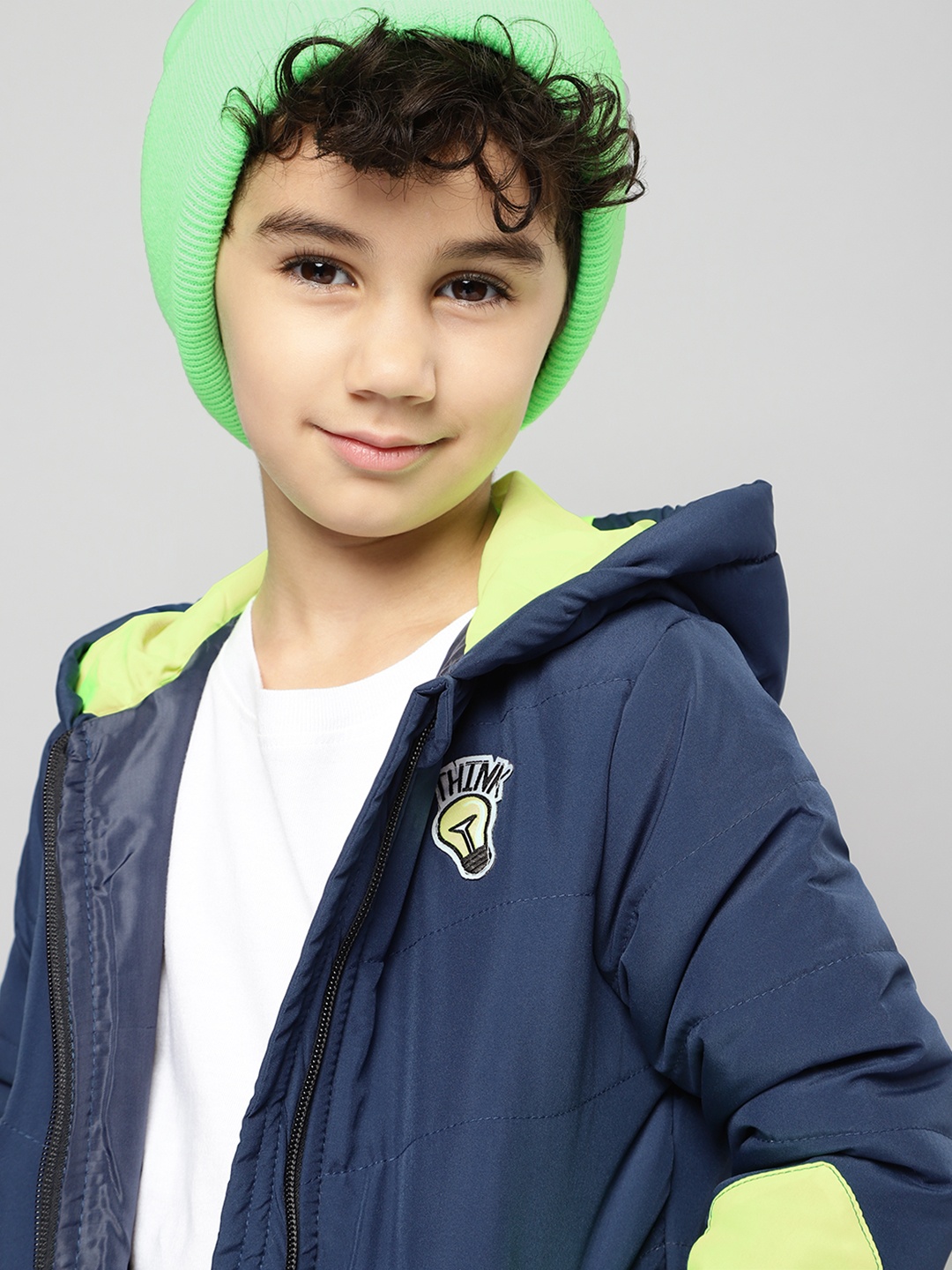 

YK Boys Navy Blue Solid Hooded Padded Jacket