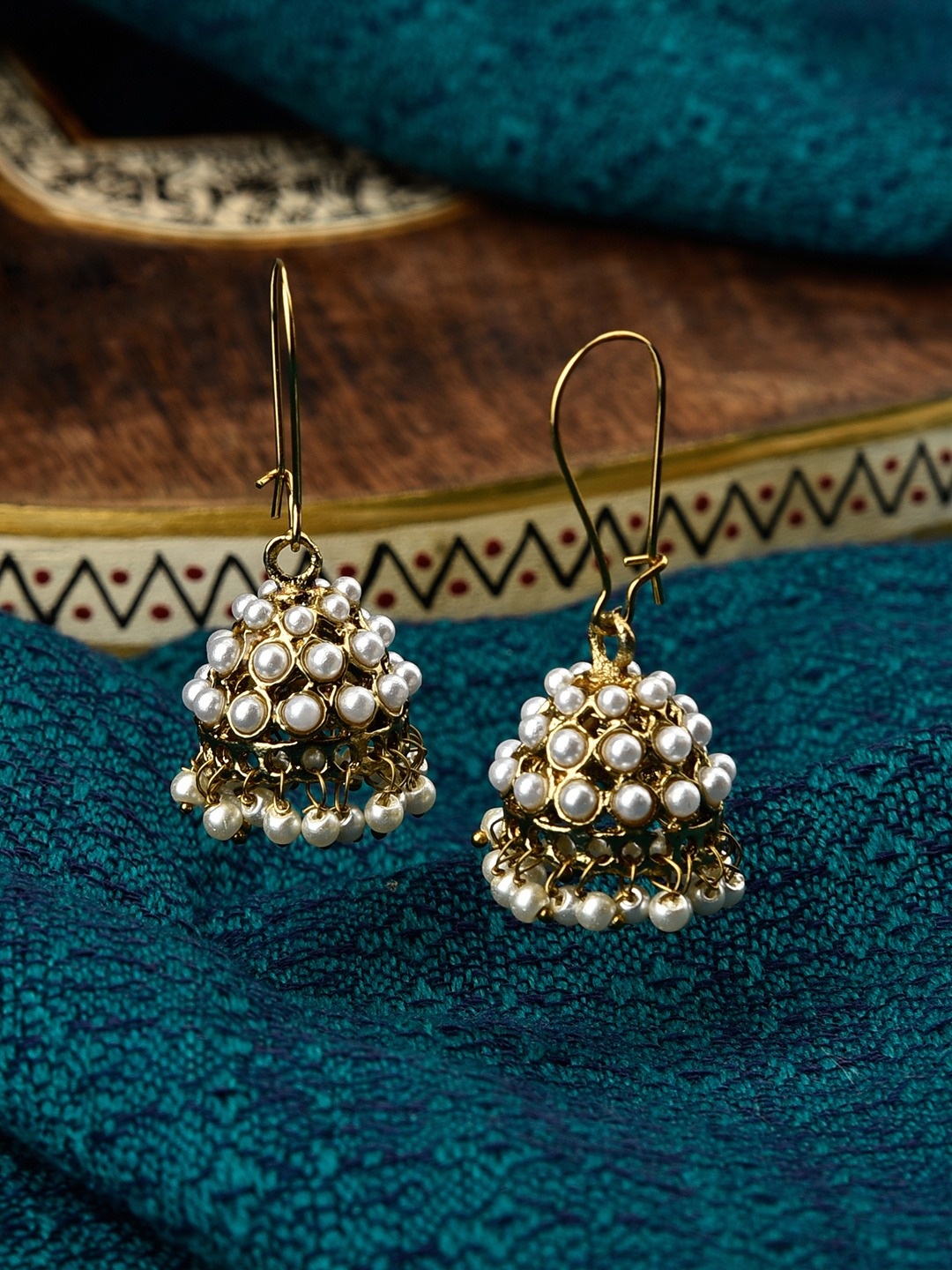 

Fida Gold-Toned & White Jhumka Earrings