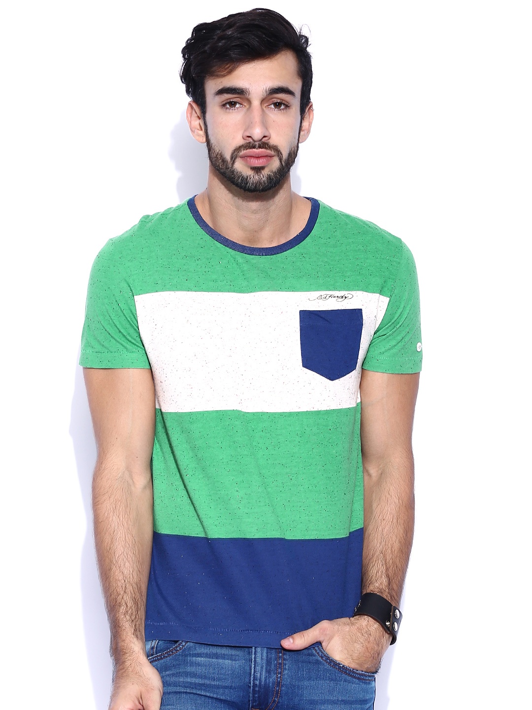 

Ed Hardy Green Blue Speckled Pure Cotton T-shirt