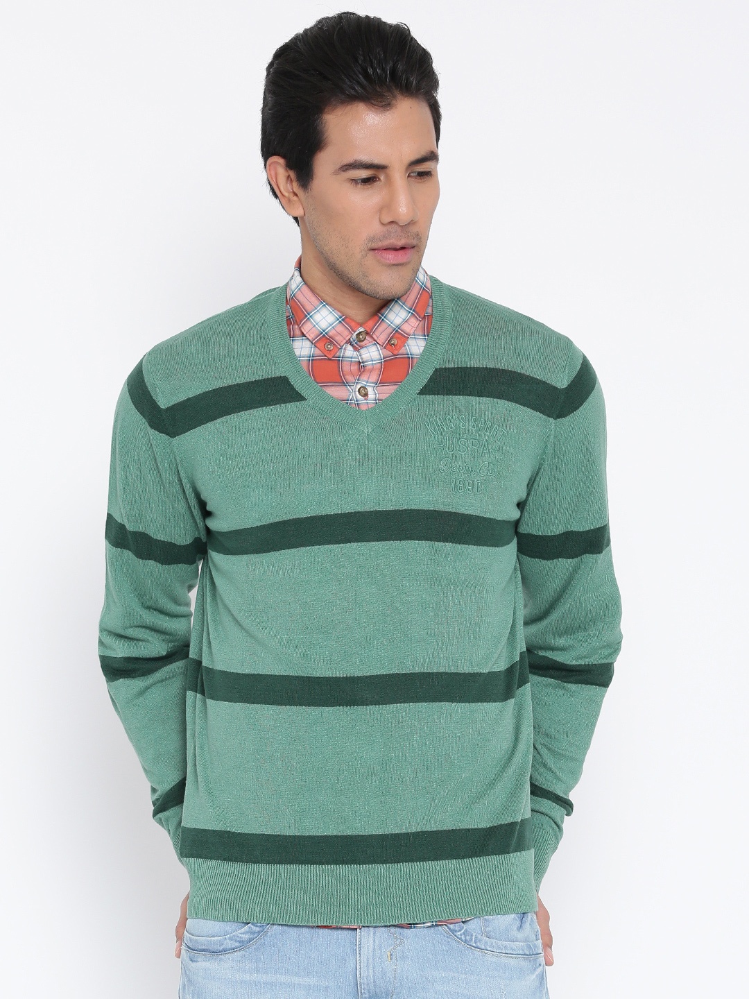 

U.S. Polo Assn. Denim Co. Men Green Striped Sweater