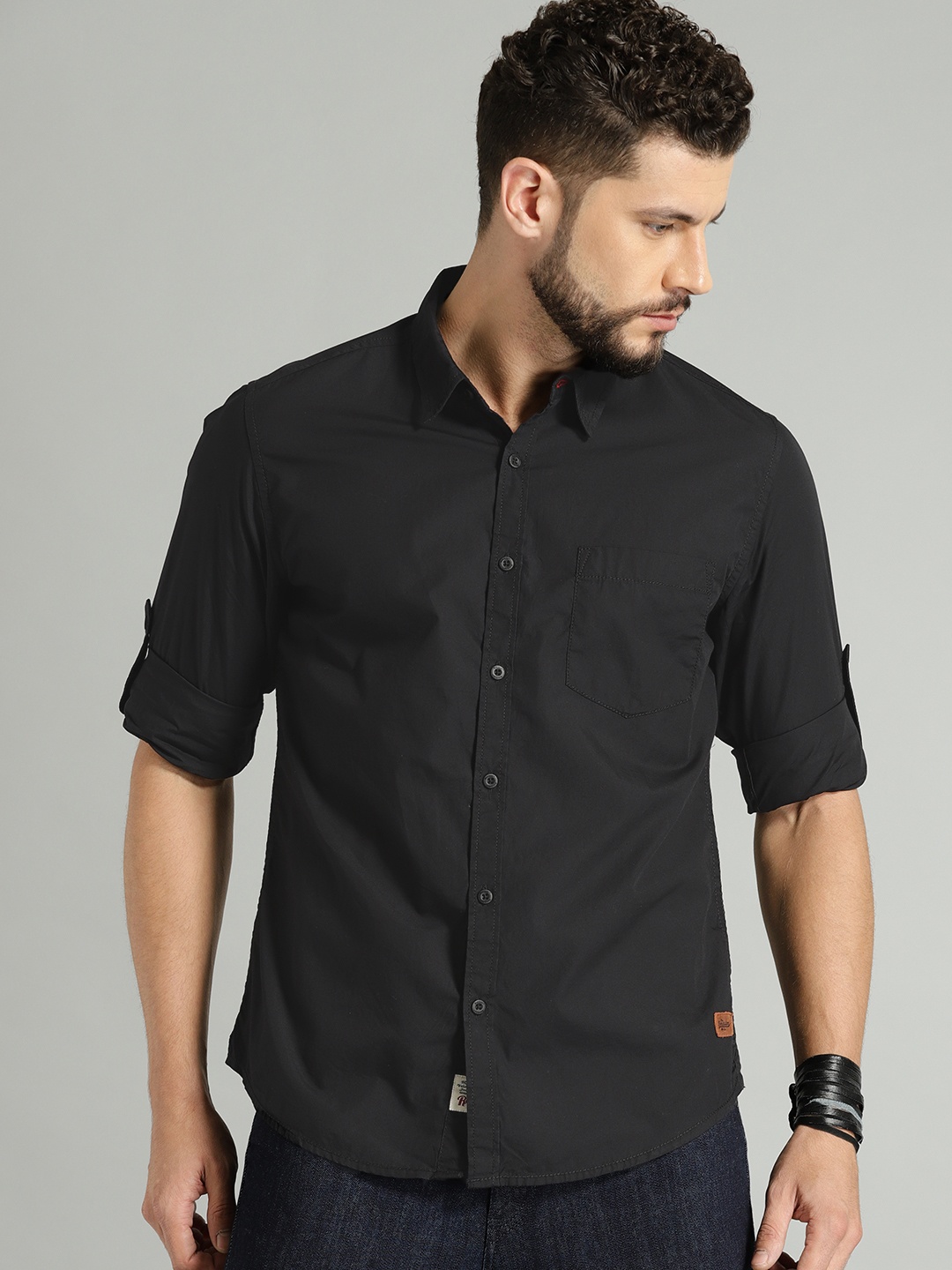 

Roadster Men Black Pure Cotton Casual Shirt