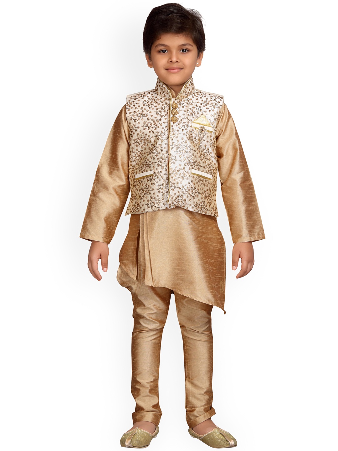 

Aj DEZInES Boys Beige Self Design Kurta with Pyjamas