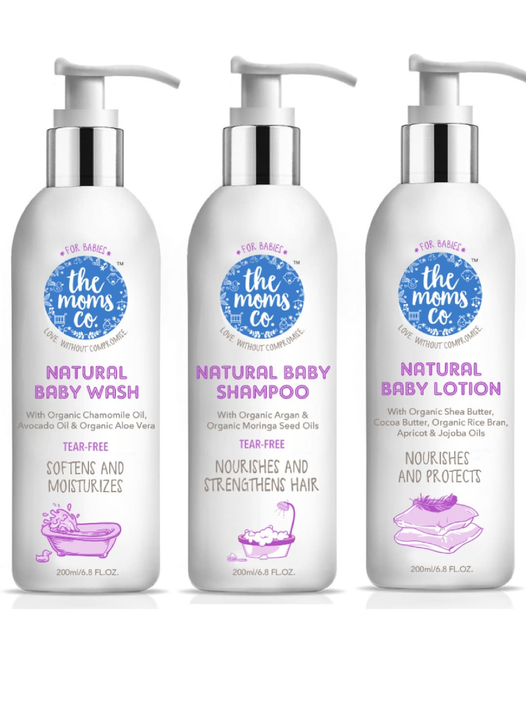 

The Moms Co. Set of Baby Natural Bath Essentials 200 ml each, White