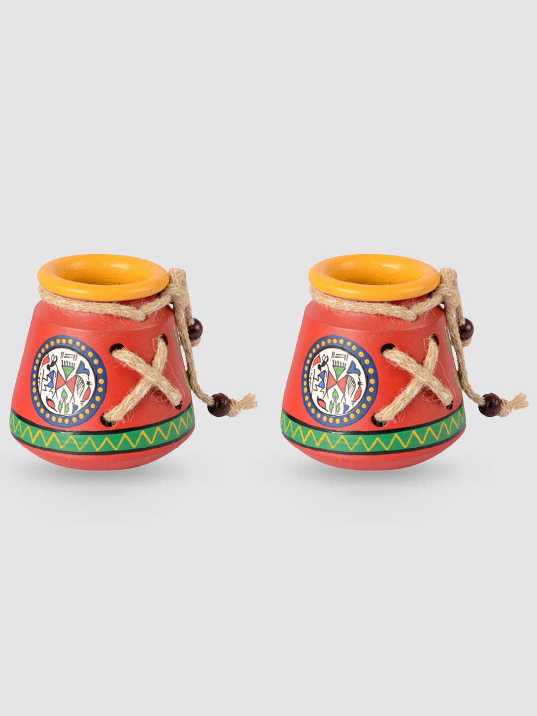 

ExclusiveLane Set of 2 Orange Warli Hand-Painted Pen Stands