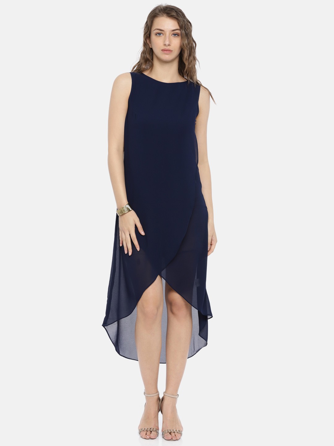 

AND Women Blue Solid A-Line Asymmetric Hem Dress