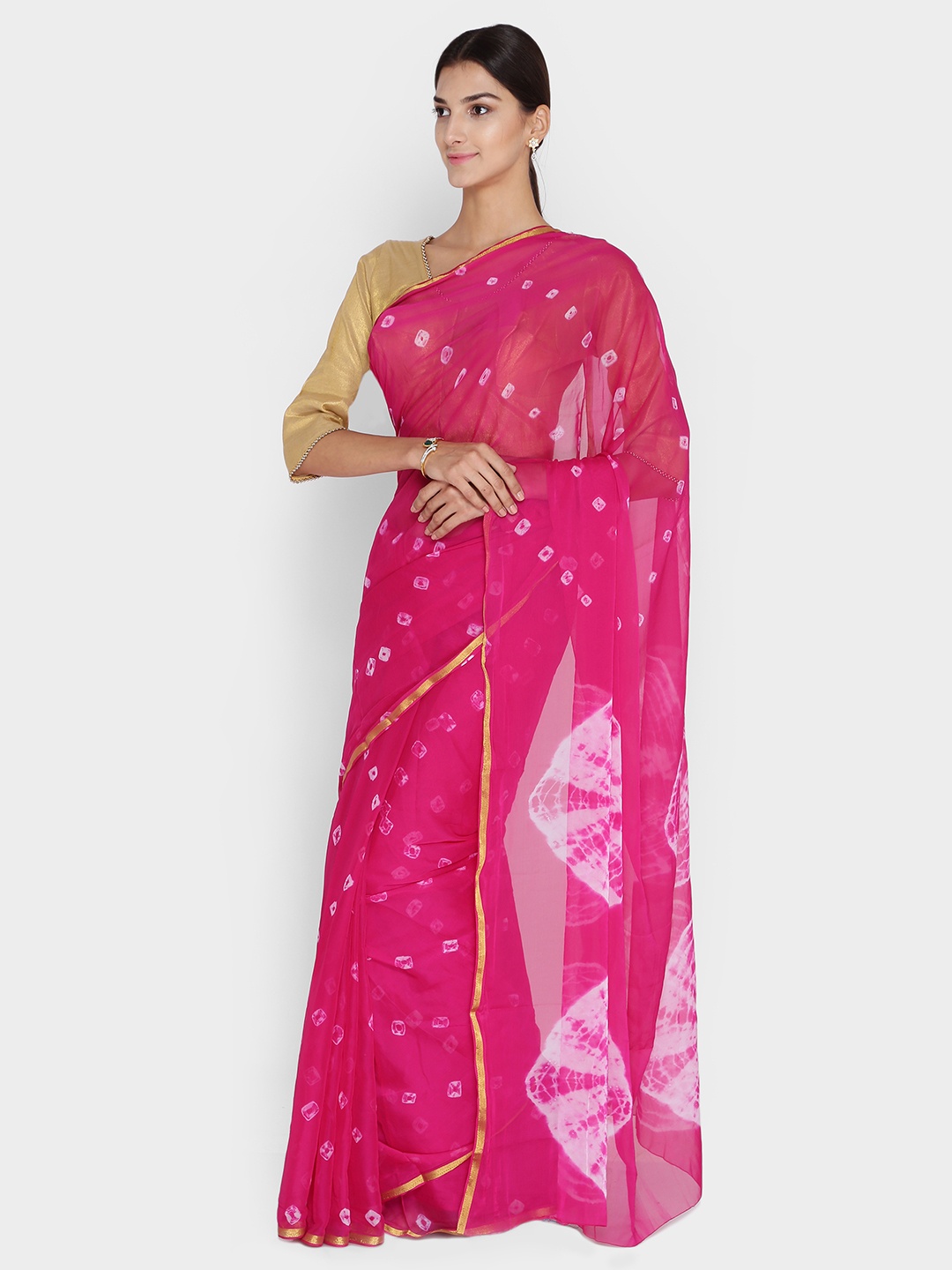 

Chhabra 555 Pink Woven Design Poly Chiffon Saree