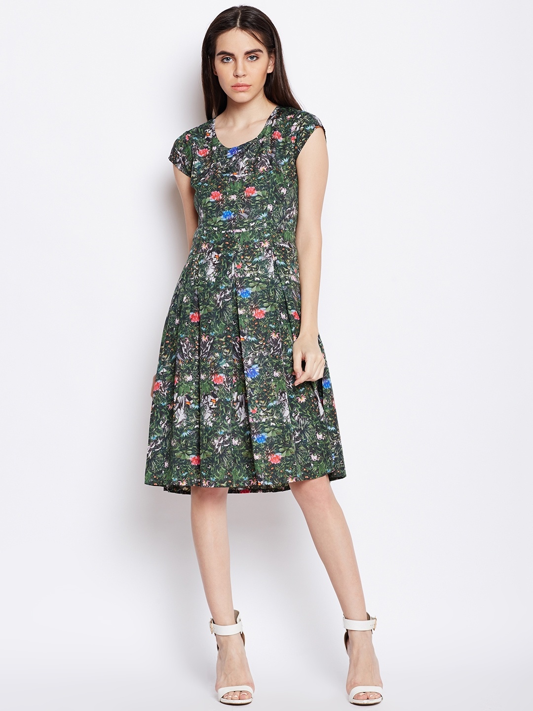 

WISSTLER Women Green Printed Fit and Flare Dress