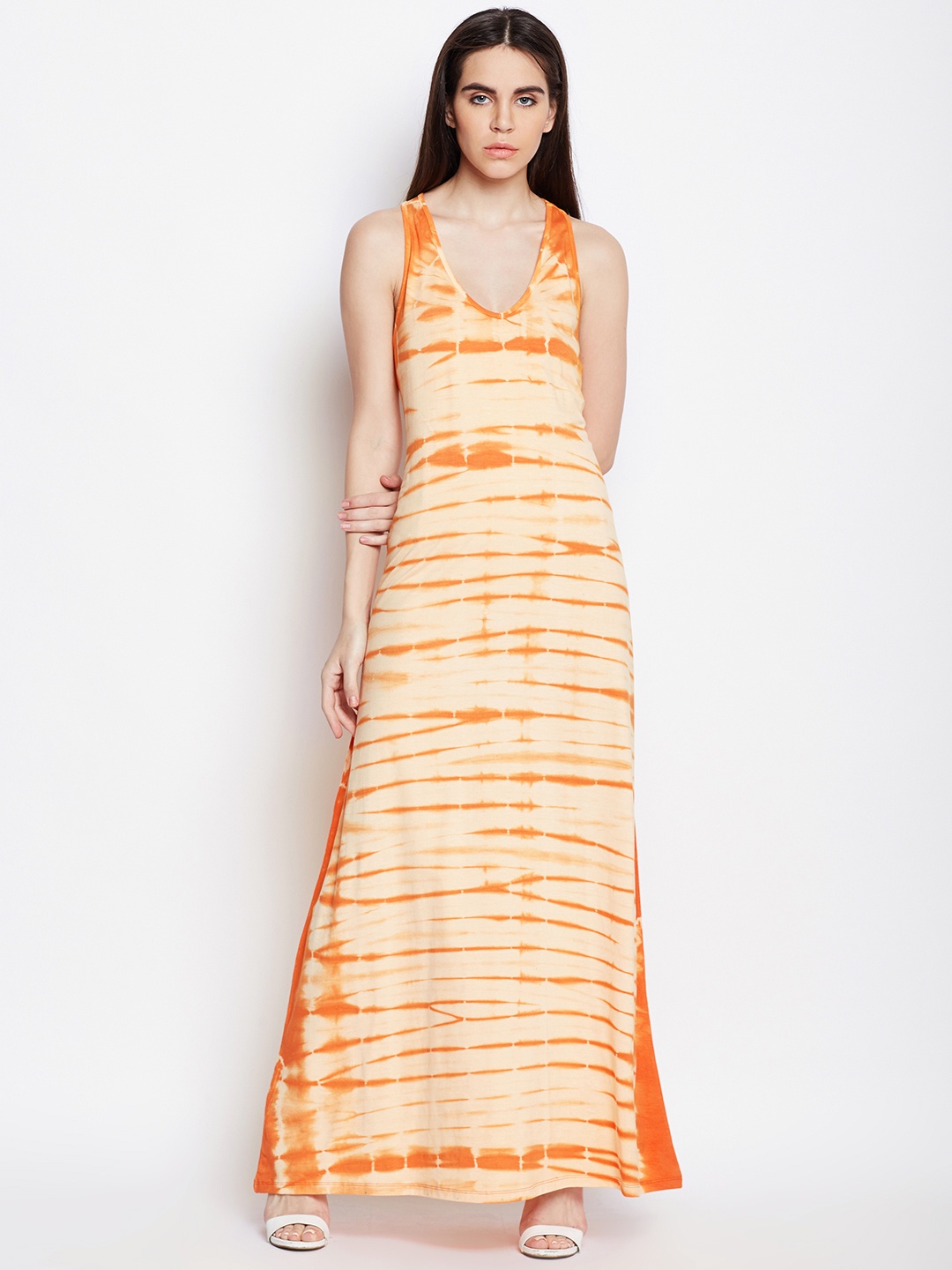 

WISSTLER Women Orange Printed Maxi Dress