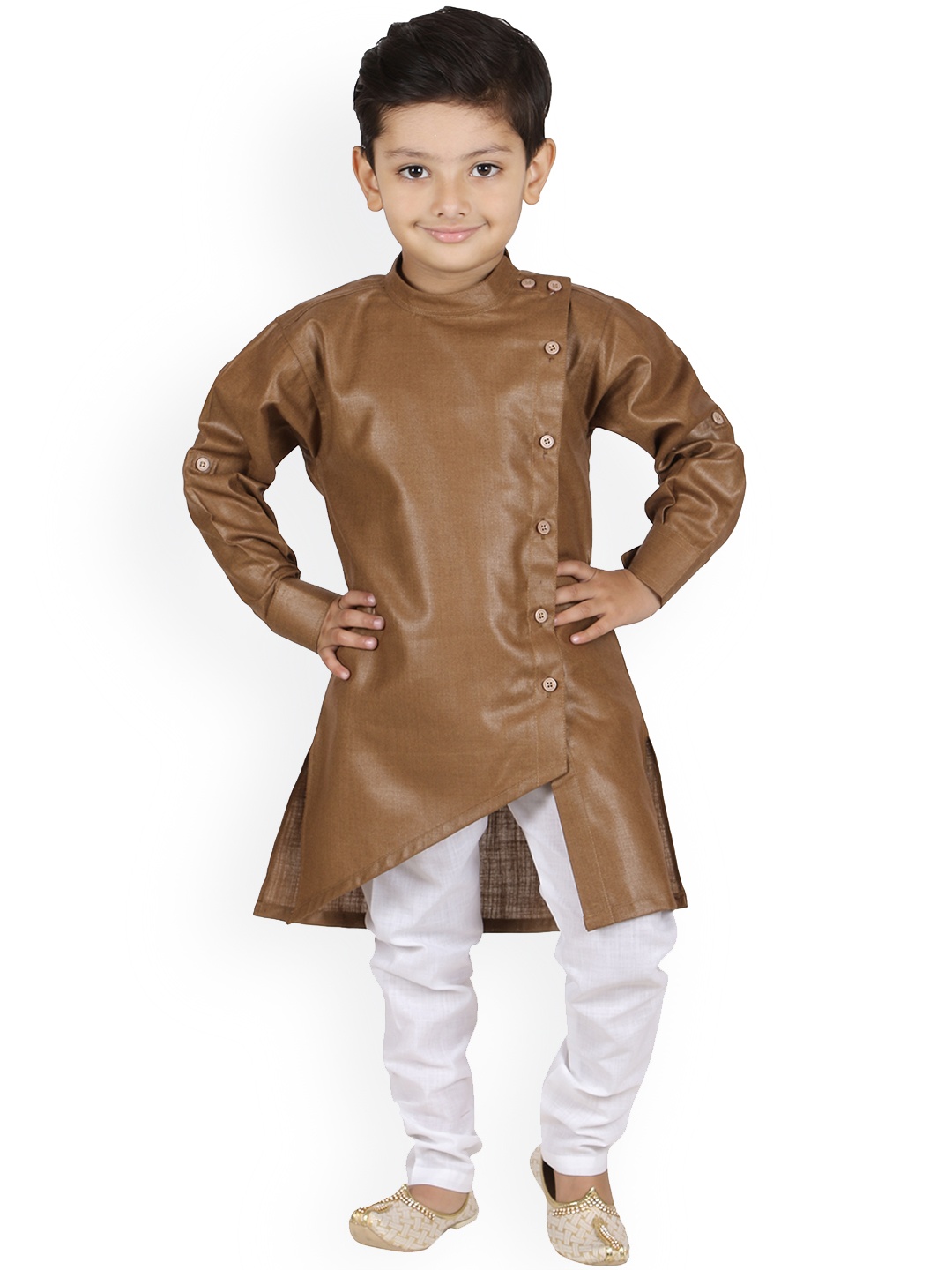 

Aj DEZInES Boys Brown & White Solid Kurta with Pyjamas