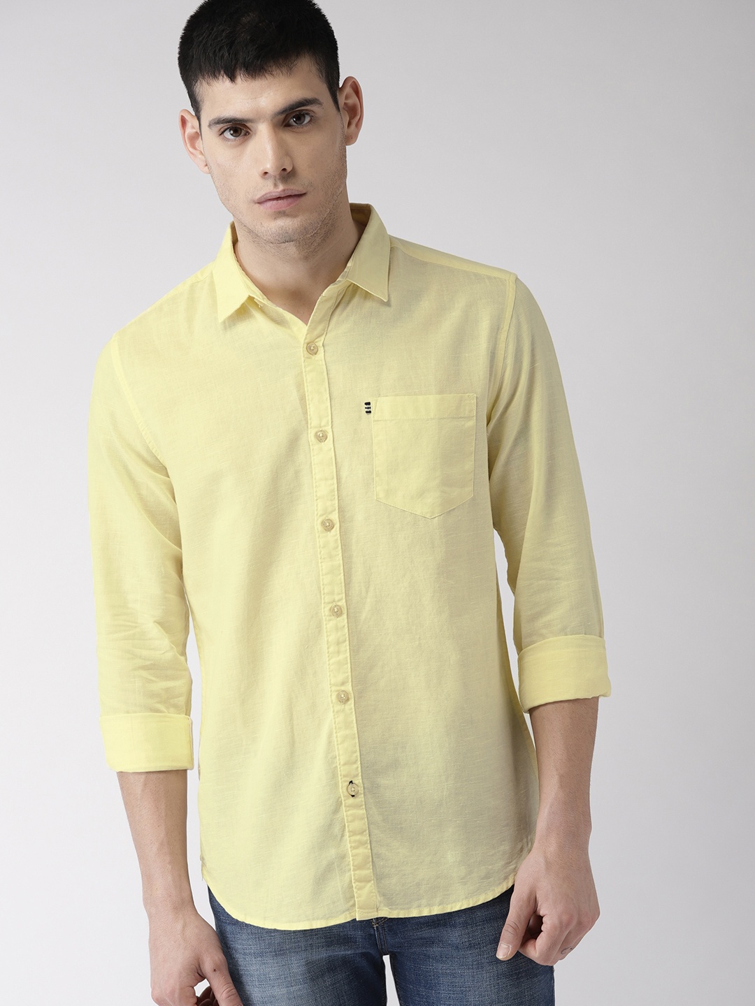 

HIGHLANDER Men Yellow Slim Fit Solid Casual Shirt