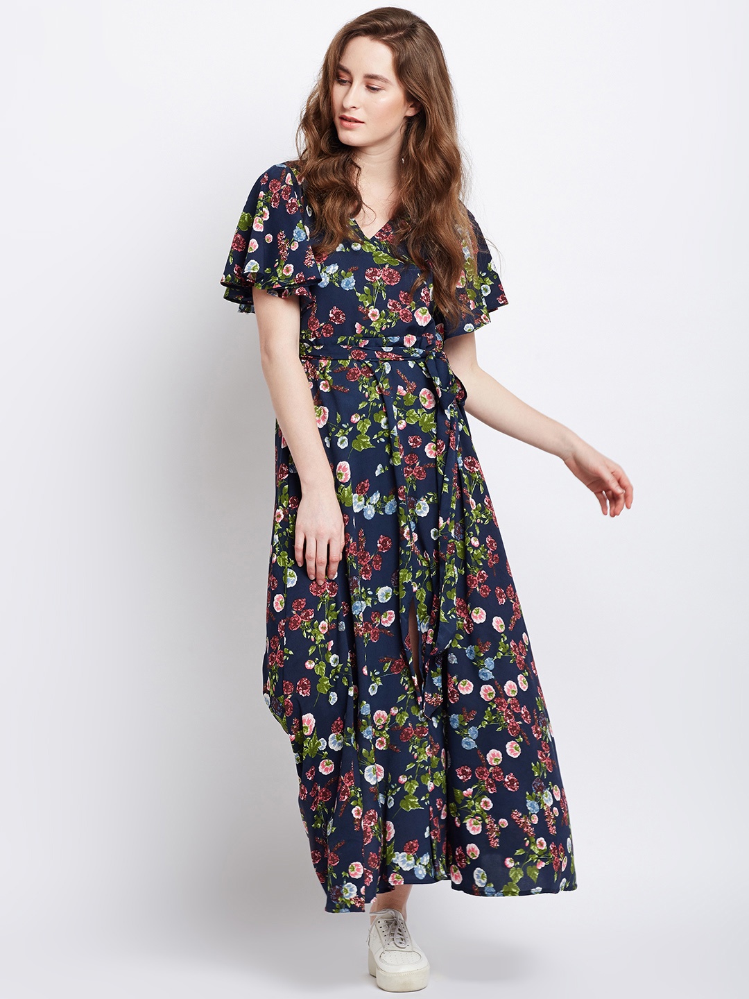 

Berrylush Women Navy Blue Floral Printed Maxi Dress