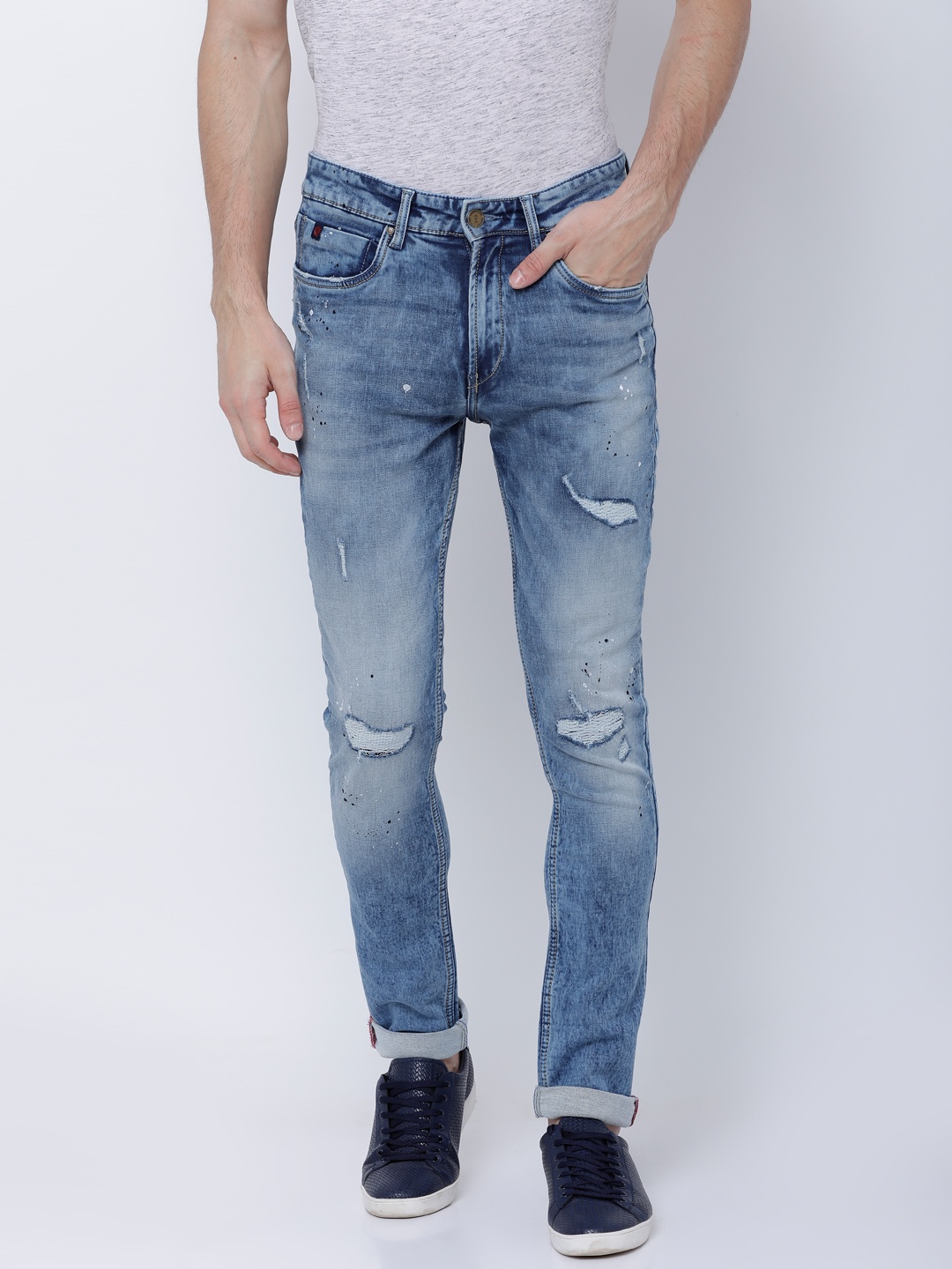 

LOCOMOTIVE Men Blue Slim Fit Mid-Rise Mildly Distressed Stretchable Jeans