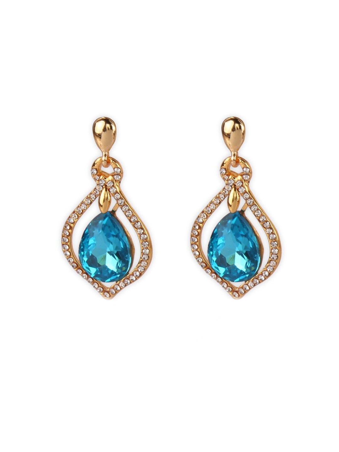 

Crunchy Fashion Gold-Toned & Blue Contemporary Drop Earrings