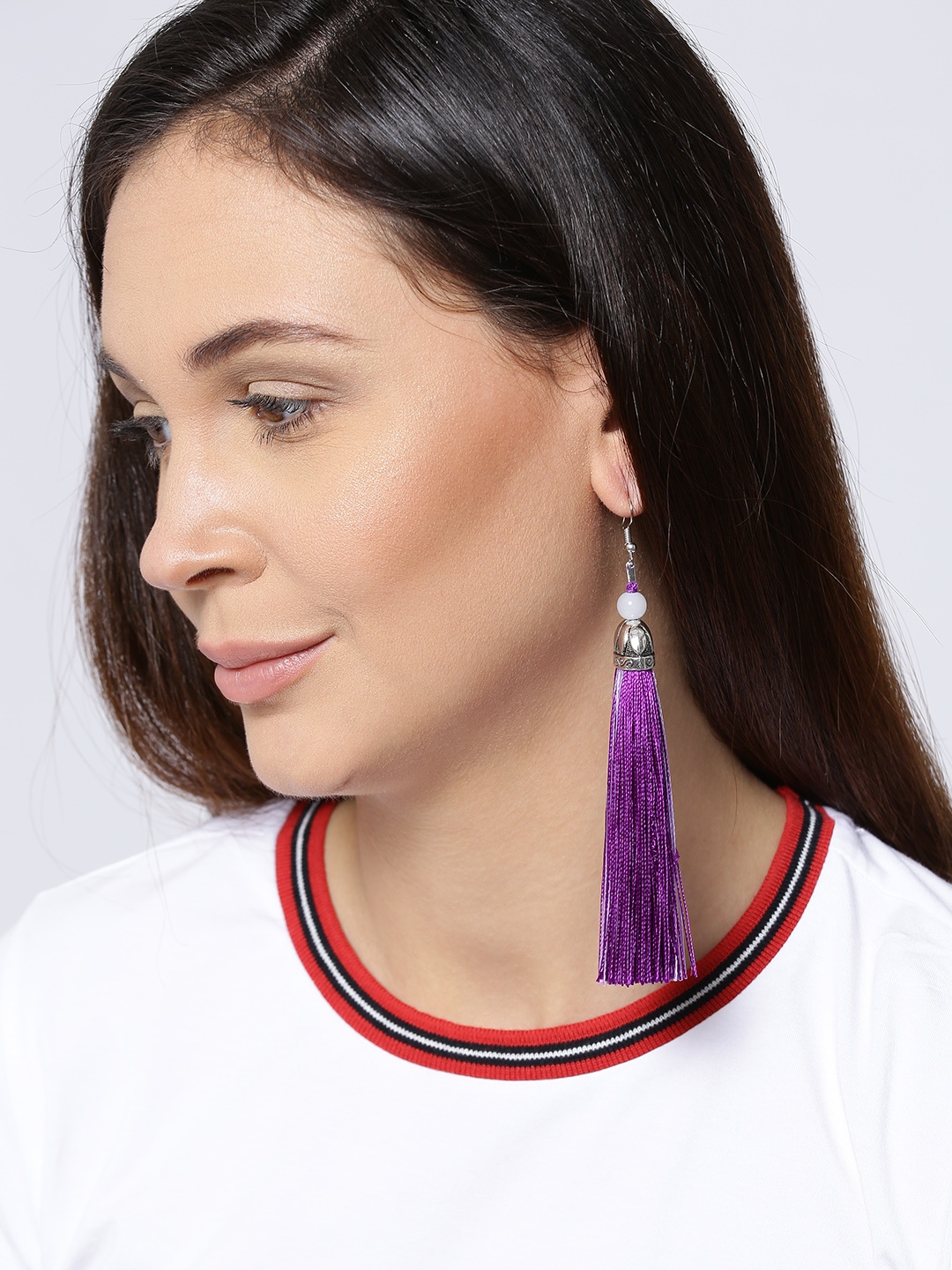 

Crunchy Fashion Silver-Toned & Purple Contemporary Drop Earrings