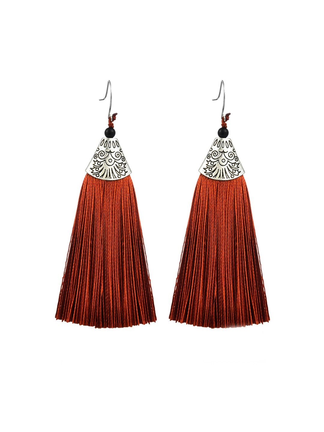 

Crunchy Fashion Silver-Toned & Brown Contemporary Tasselled Earrings