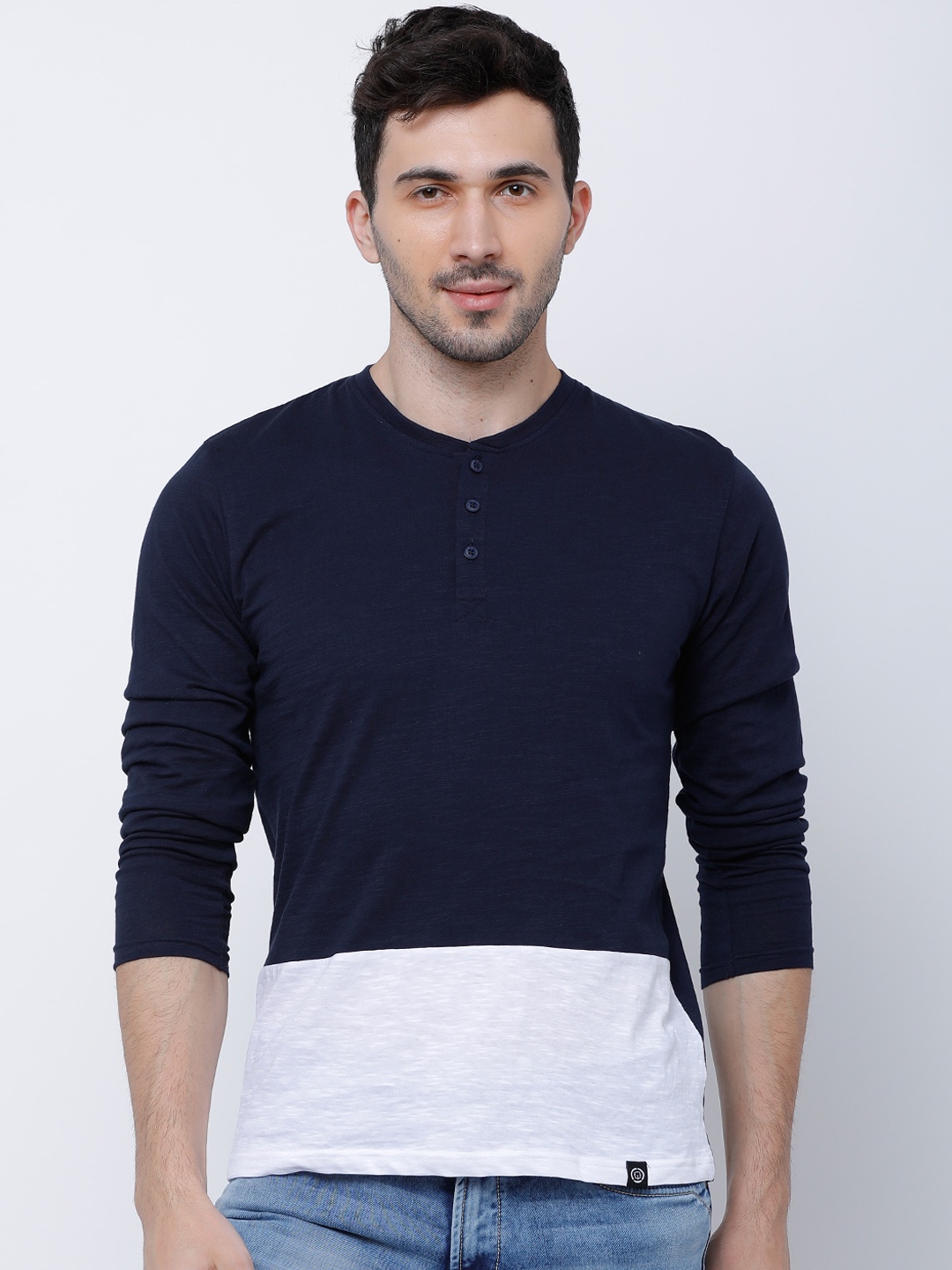 

LOCOMOTIVE Men Navy Blue Colourblocked Round Neck Slim Fit T-shirt