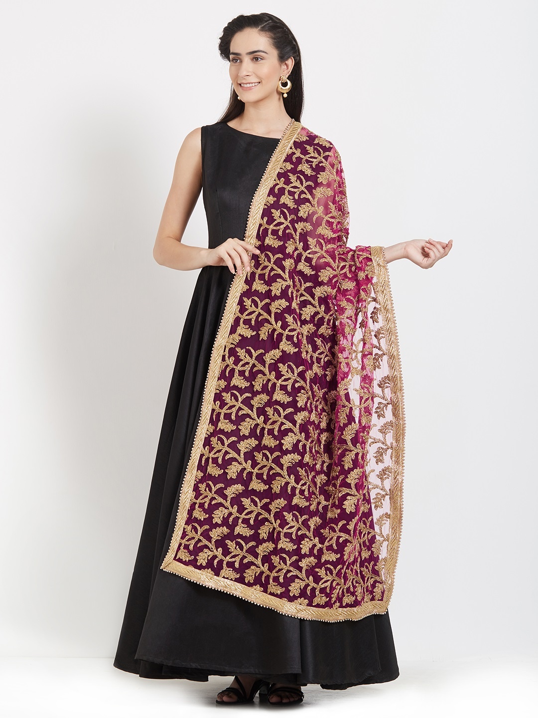 

Dupatta Bazaar Magenta & Gold-Toned Embroidered Dupatta