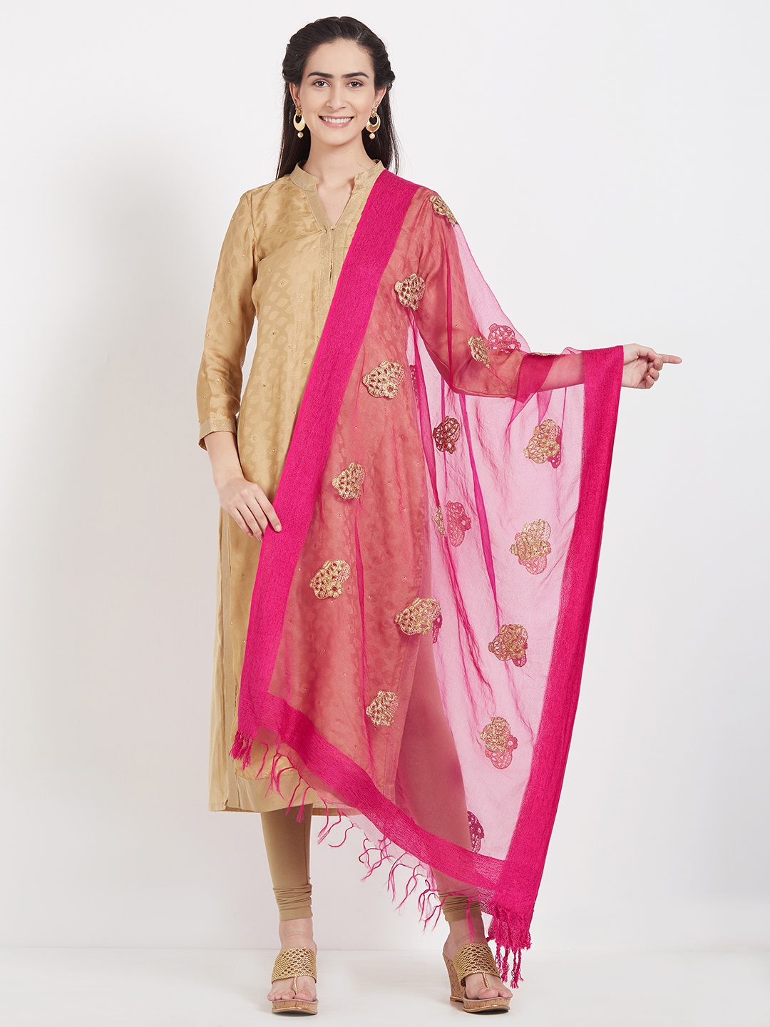 

Dupatta Bazaar Pink & Gold-Toned Embroidered Dupatta