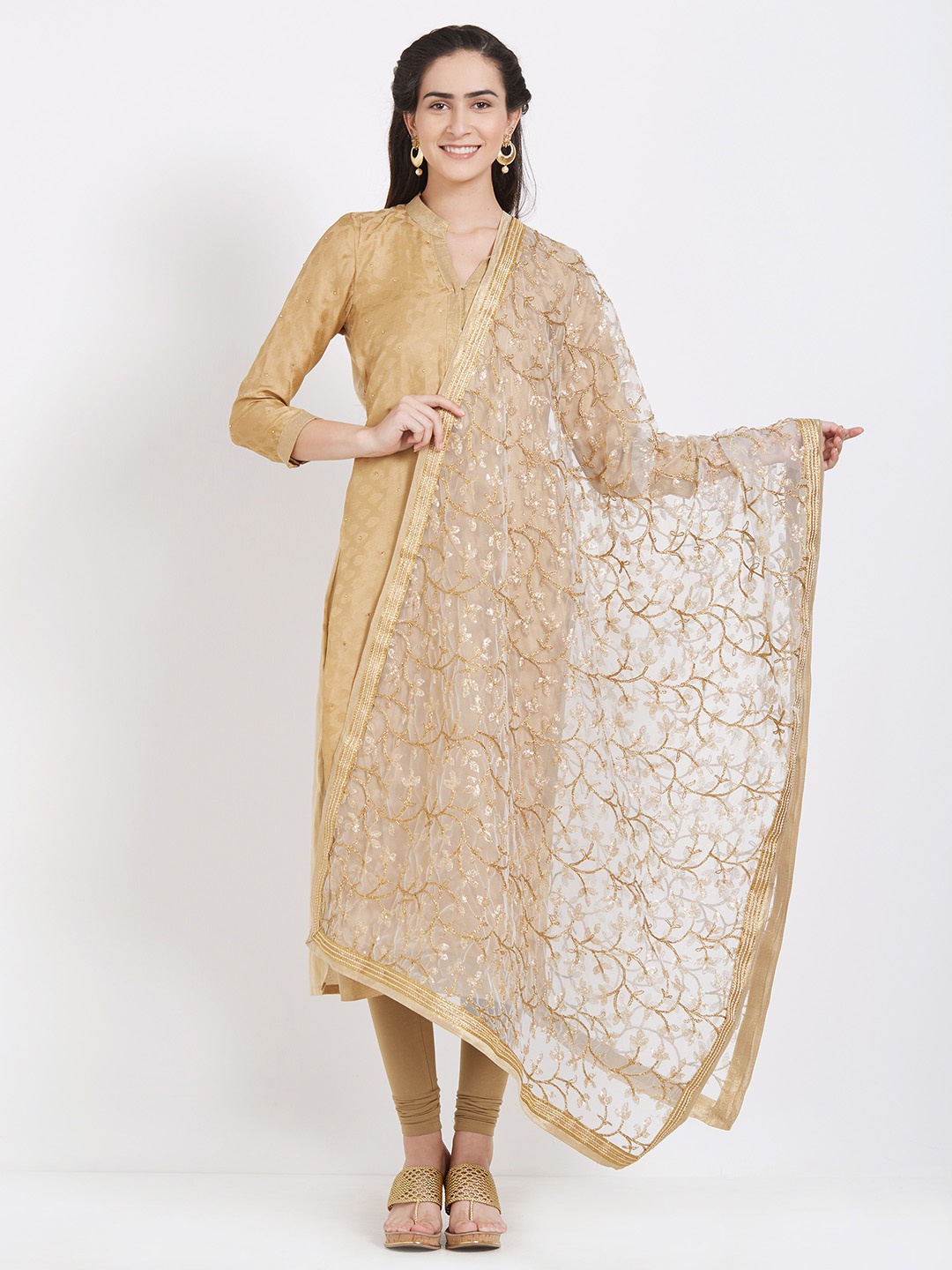 

Dupatta Bazaar White & Gold-Toned Embroidered Dupatta