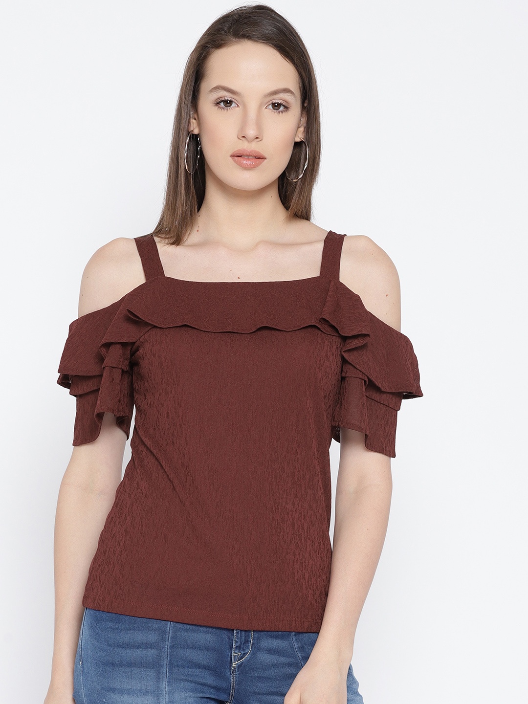 

Lee Cooper Women Maroon Solid Bardot Top