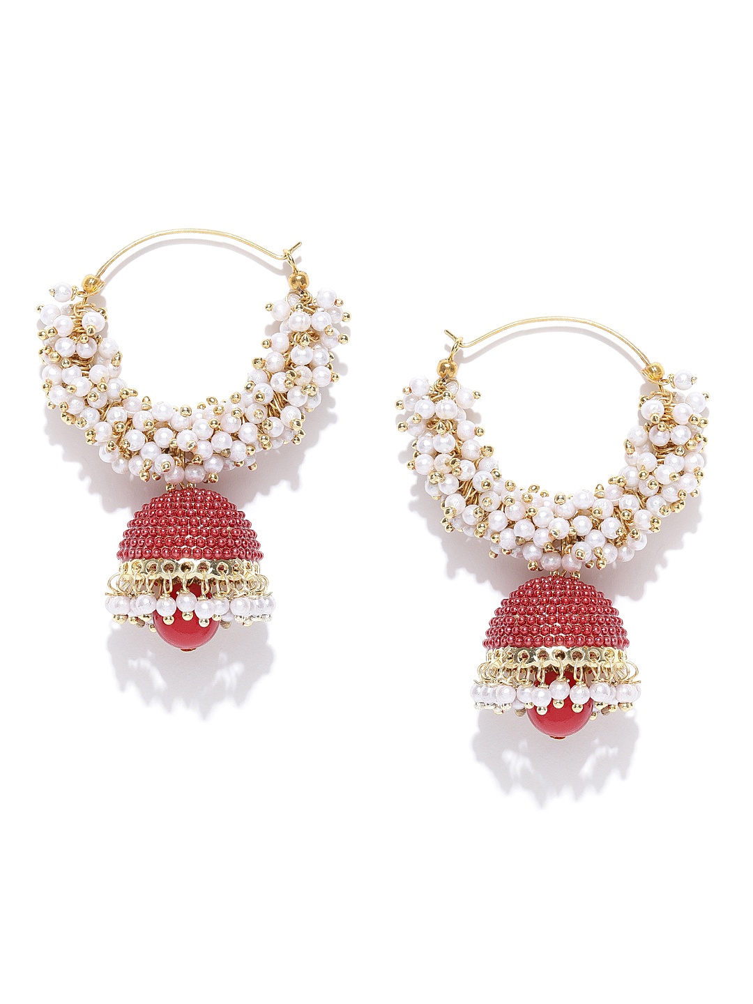 

Crunchy Fashion Red & Gold-Toned Dome Shaped Jhumkas