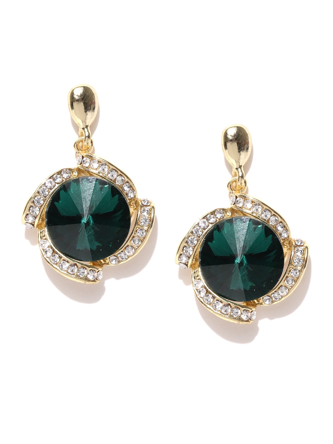 

Crunchy Fashion Green & Gold-Toned Circular Drop Earrings