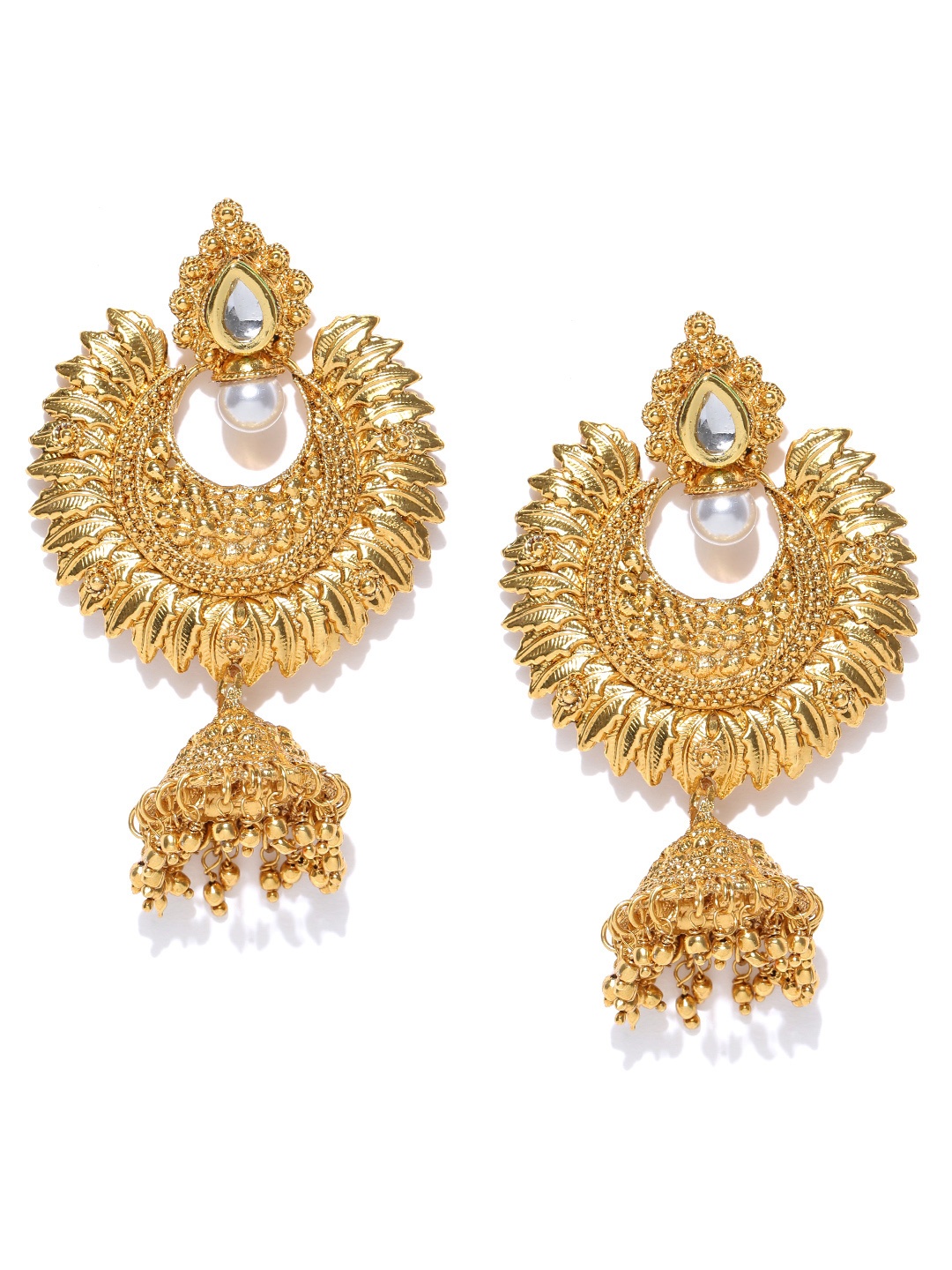 

Crunchy Fashion Gold-Plated Crescent Shaped Chandbalis