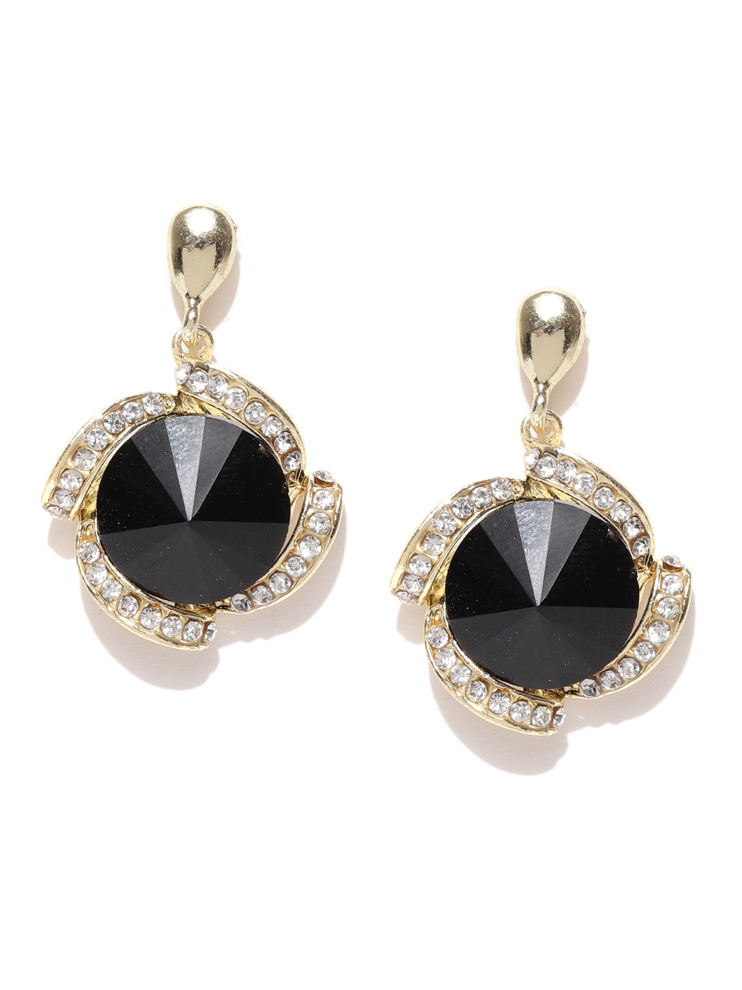 

Crunchy Fashion Black & Gold-Toned Circular Drop Earrings