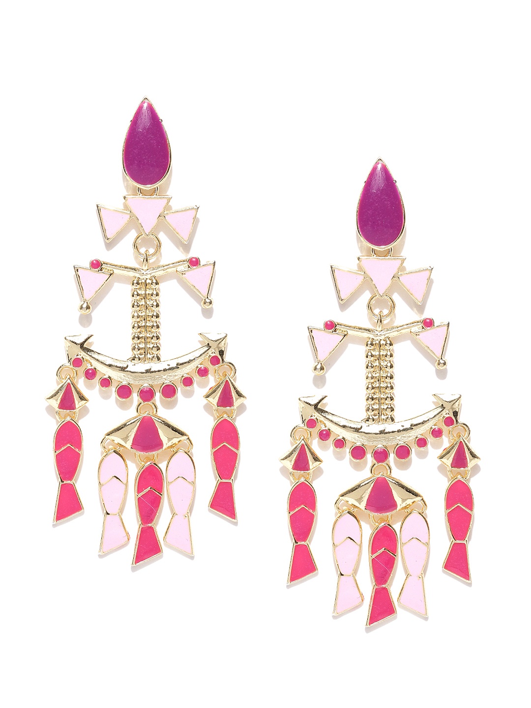 

Crunchy Fashion Pink & Gold-Toned Contemporary Drop Earrings