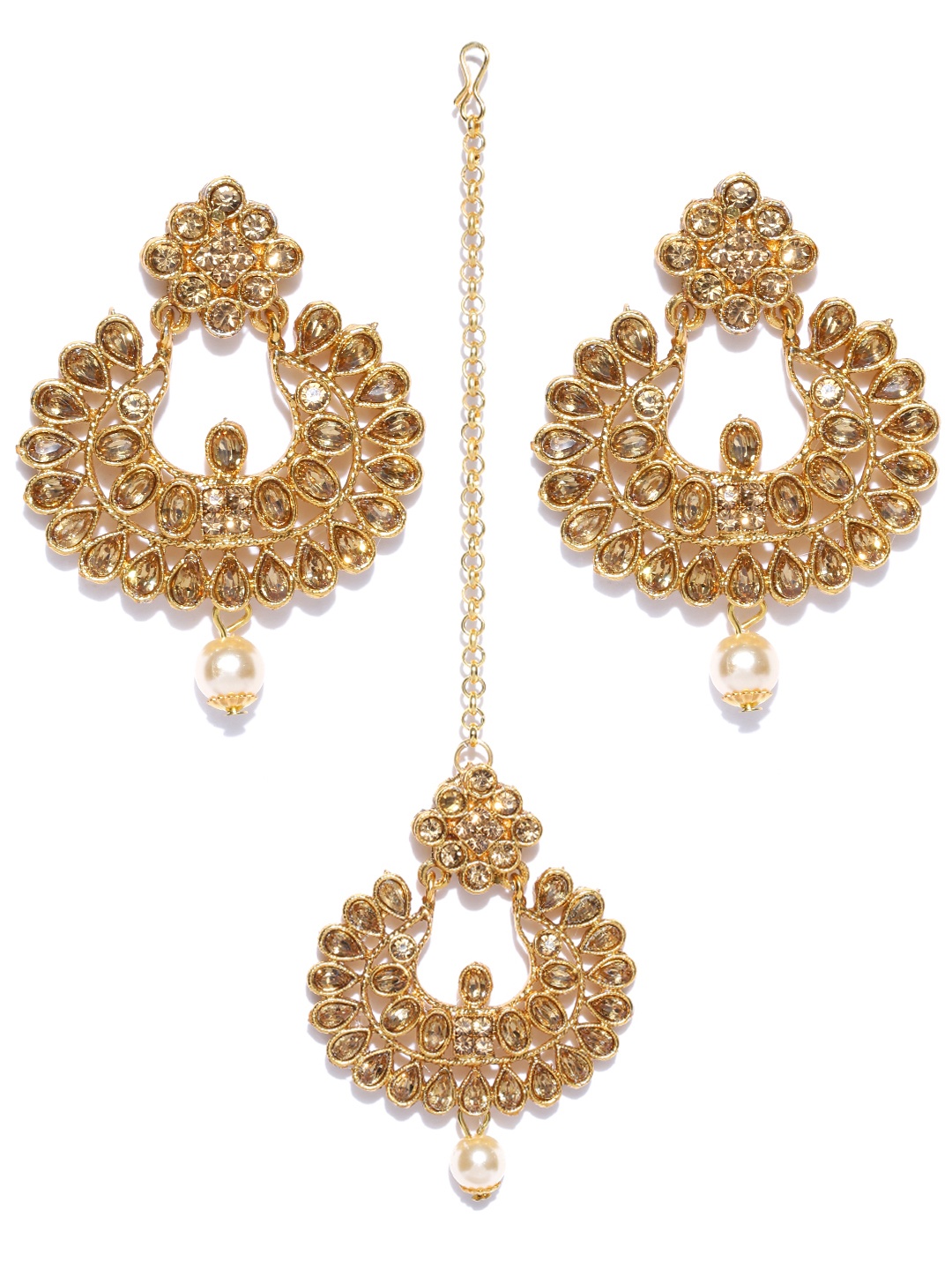 

Crunchy Fashion Gold-Plated Stone-Studded Jewellery Set