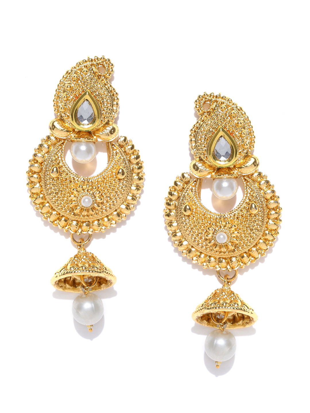 

Crunchy Fashion Gold-Plated Crescent Shaped Chandbalis