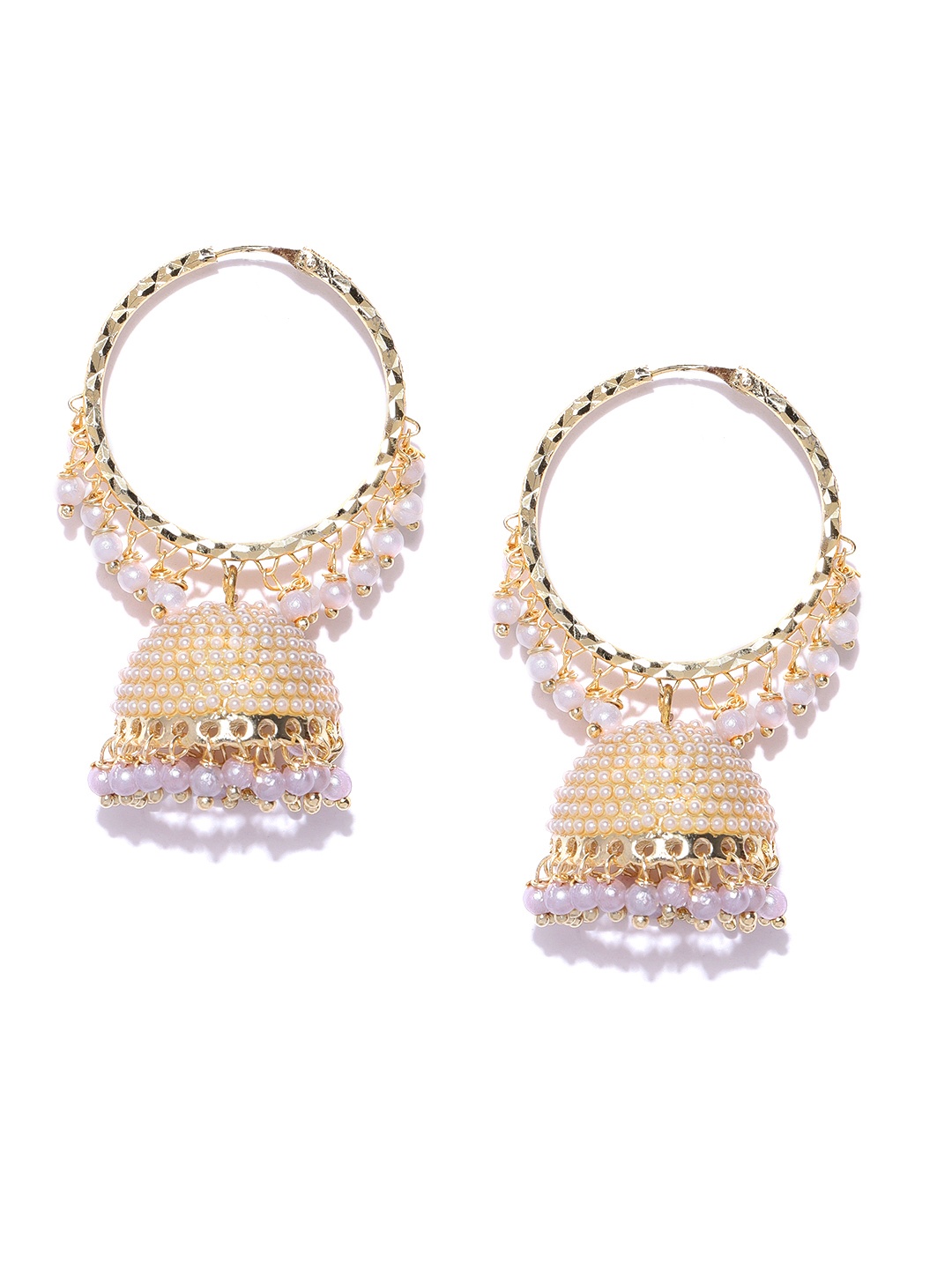 

Crunchy Fashion Off-White Gold-Plated Beaded Dome Shaped Jhumkas