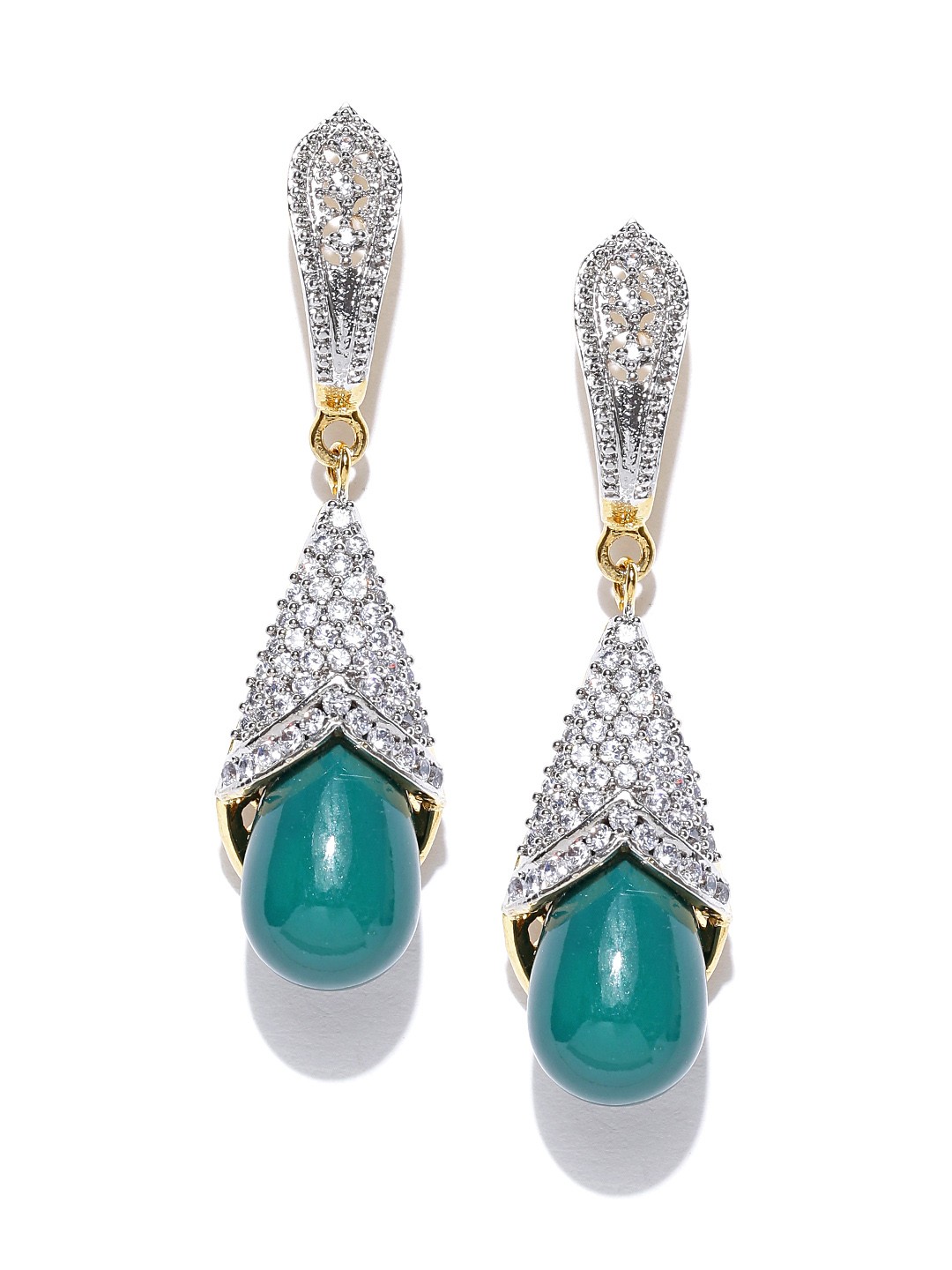 

Crunchy Fashion Silver-Toned & Green Contemporary Drop Earrings
