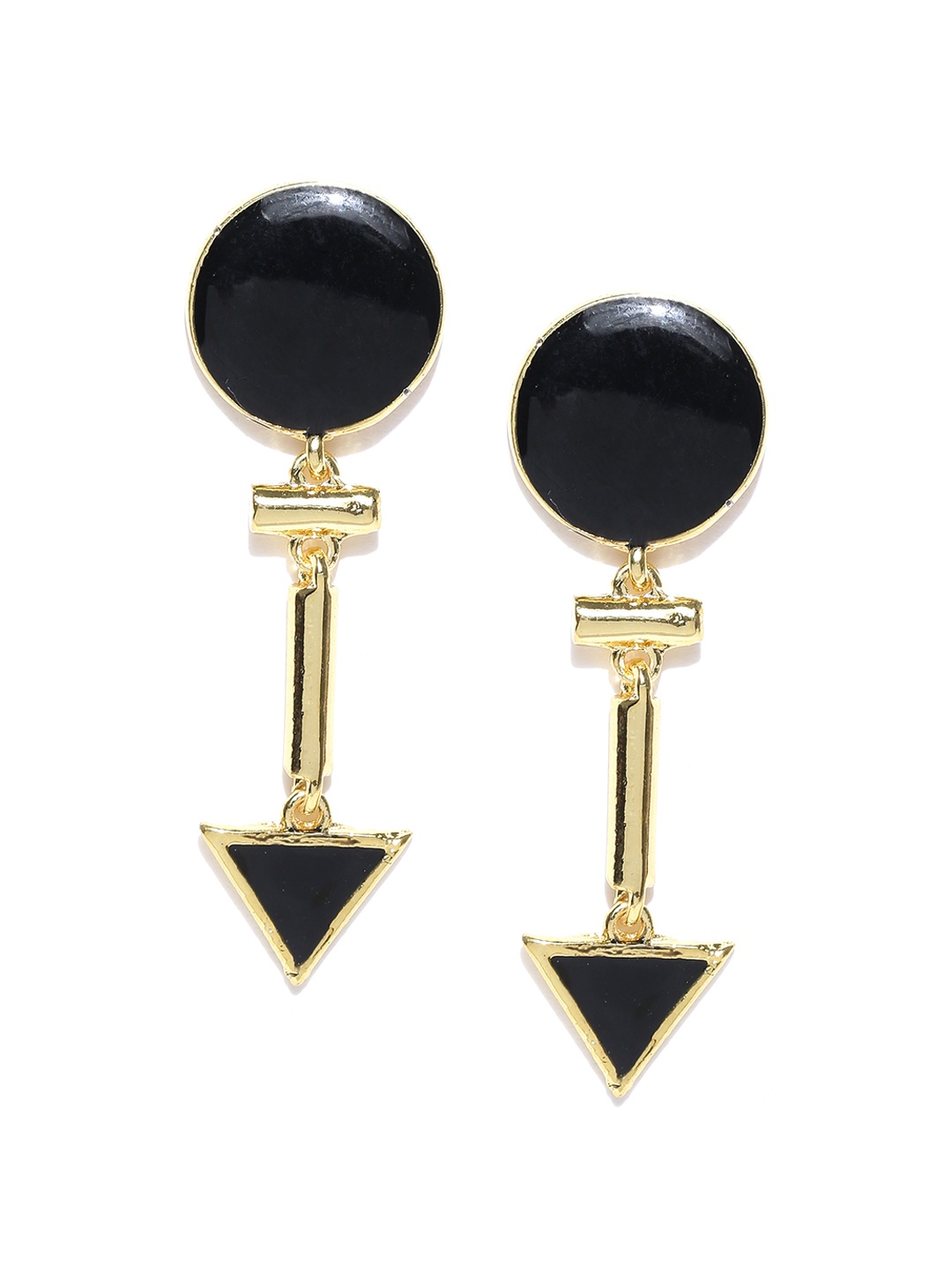 

Crunchy Fashion Gold-Toned & Black Geometric Drop Earrings