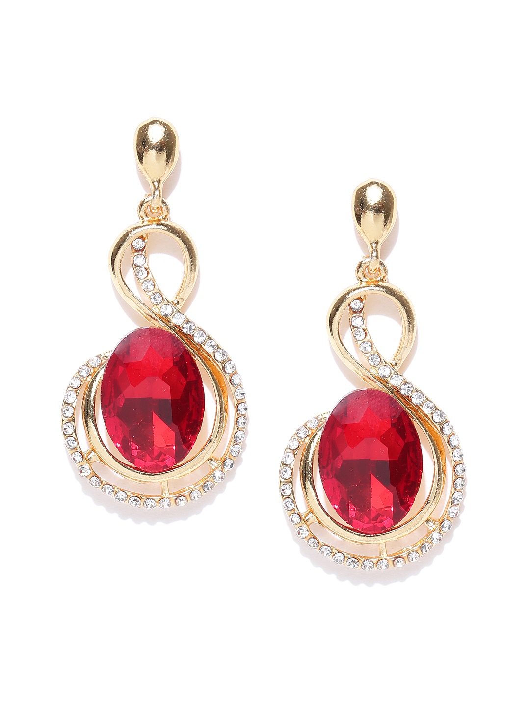 

Crunchy Fashion Red Gold-Plated Contemporary Drop Earrings