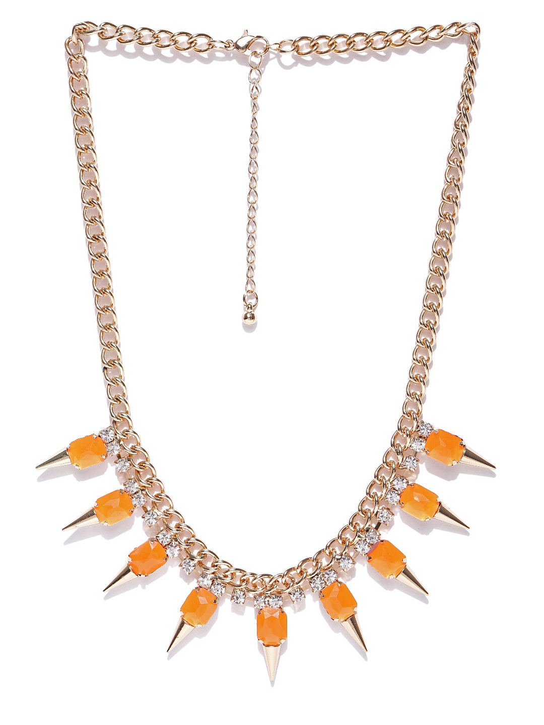 

Crunchy Fashion Orange & Gold-Toned Stone-Studded Necklace