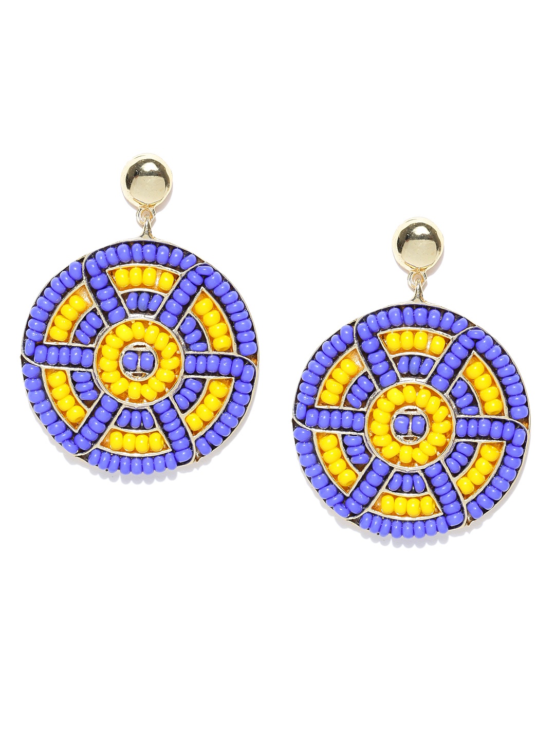 

Crunchy Fashion Blue & Yellow Circular Drop Earrings